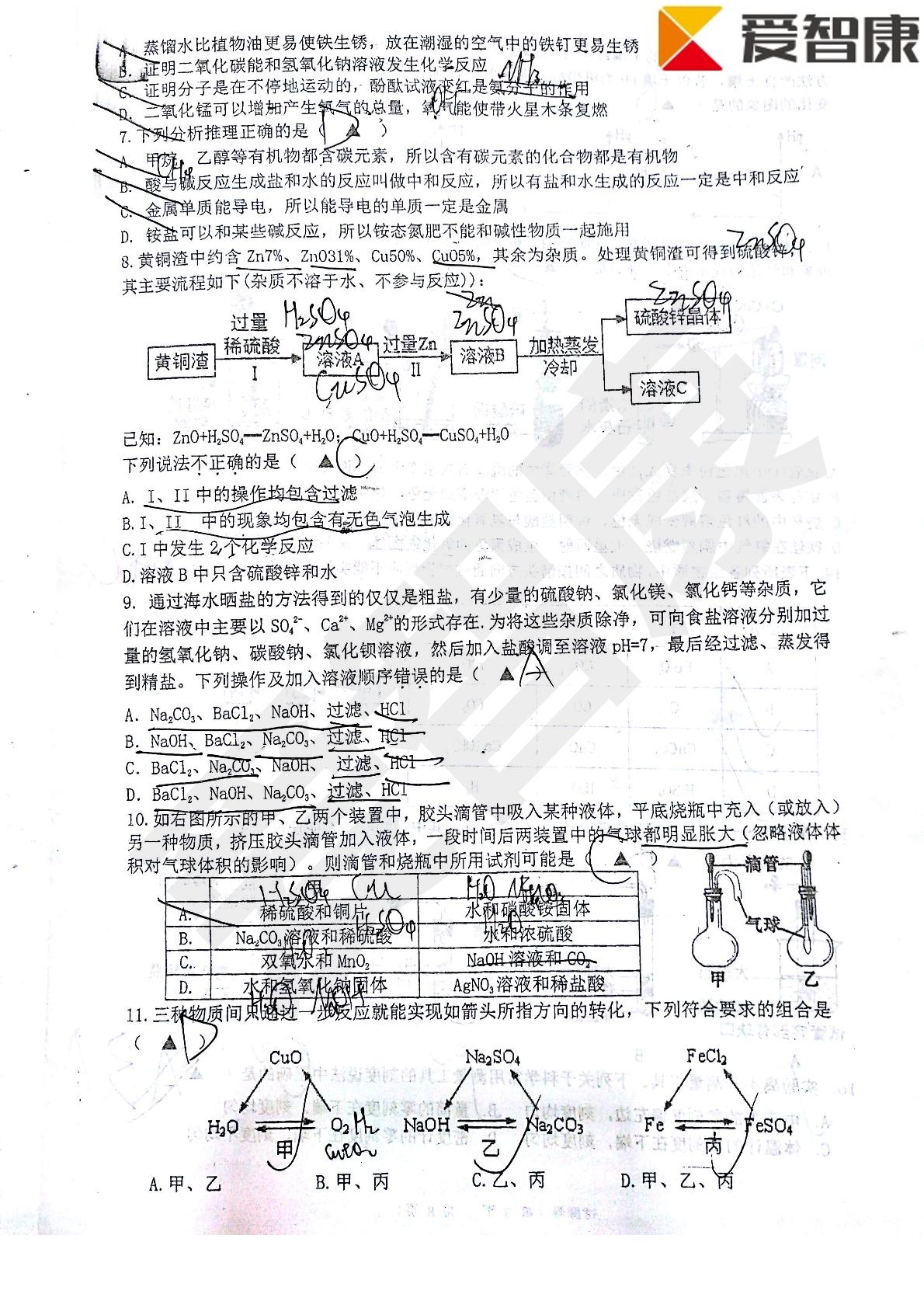 浙江杭州市金山中学2018届九年级上学期期中考试科学试题（PDF版，无答案）
