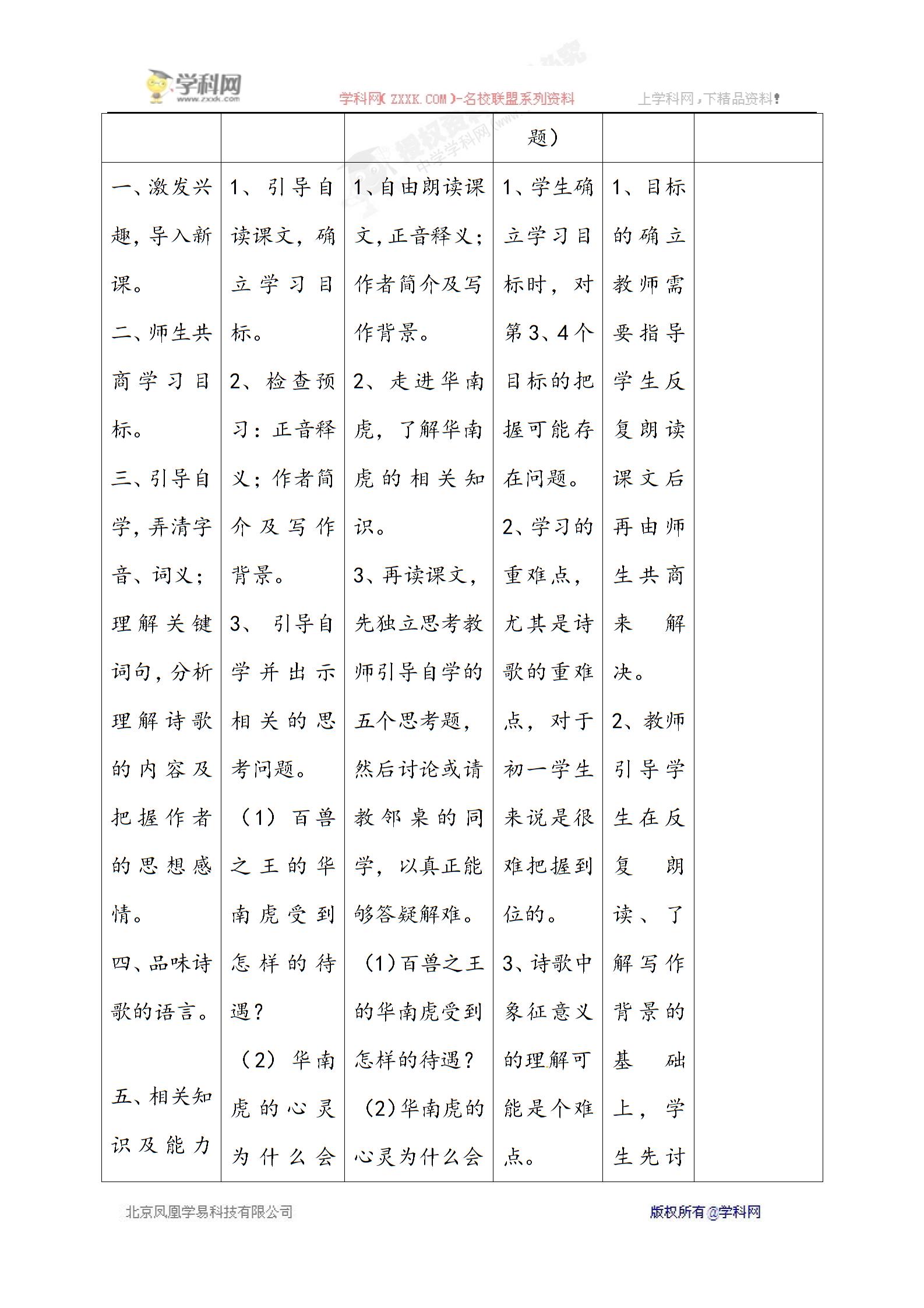 [中学联盟]四川省华蓥市明月镇小学人教版七年级语文下册28《华南虎》（教案+课件） (2份打包)