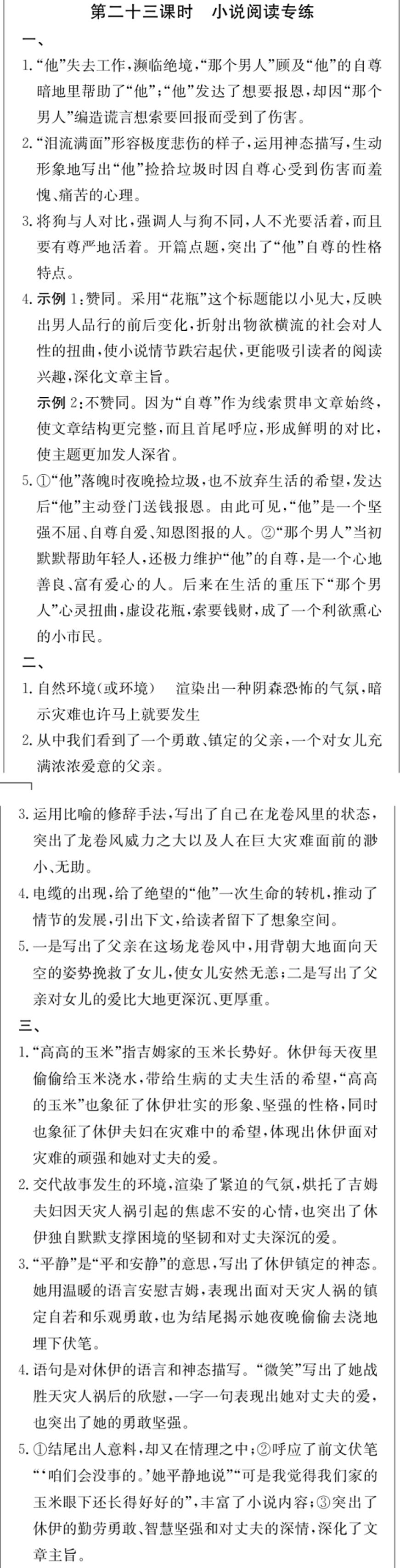 第二十三课时 小说阅读专练-2020七年级语文【假期作业】期末暑假系统总复习（鲁教版）