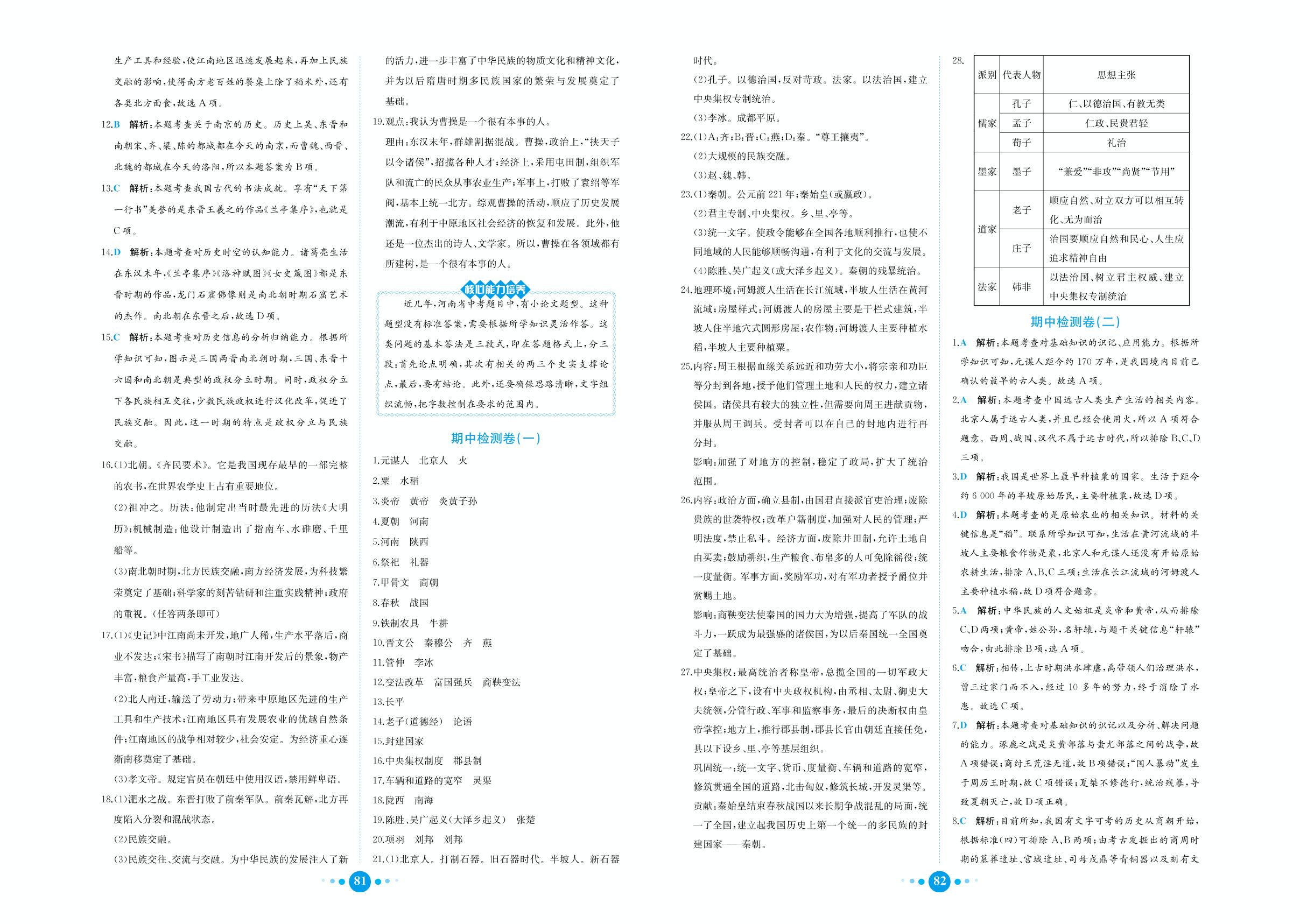 期中检测卷2-七年级上册初一历史课时练【教材解读·核心素养卷】(人教部编版)