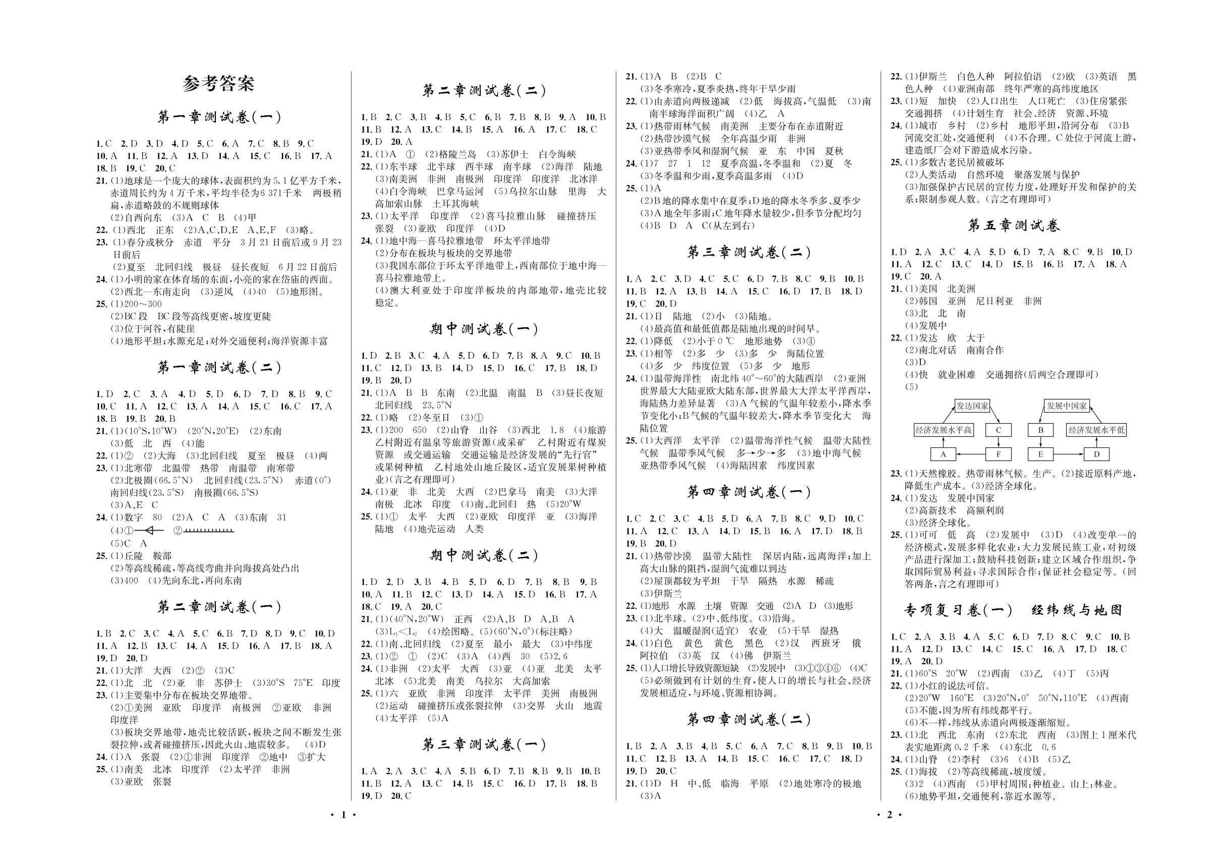 第一章测试卷（二）-2020-2021学年六年级初一上册地理【夺冠必刷卷】鲁教版（五四通用）