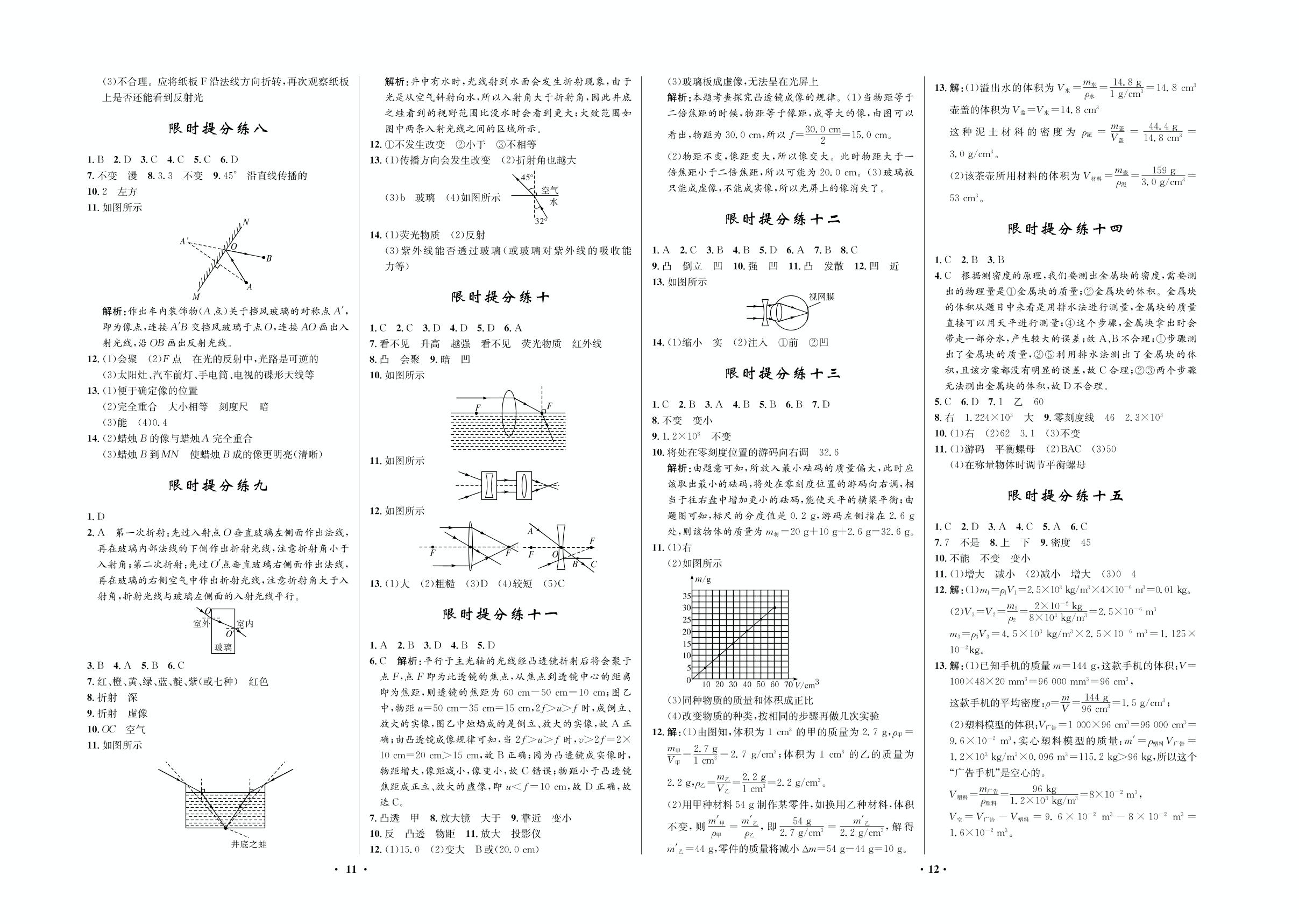 限时提分练11 凸透镜成像的规律 生活中的透镜-2020-2021学年八年级初三上册物理【夺冠必刷卷】鲁教版（五四通用）