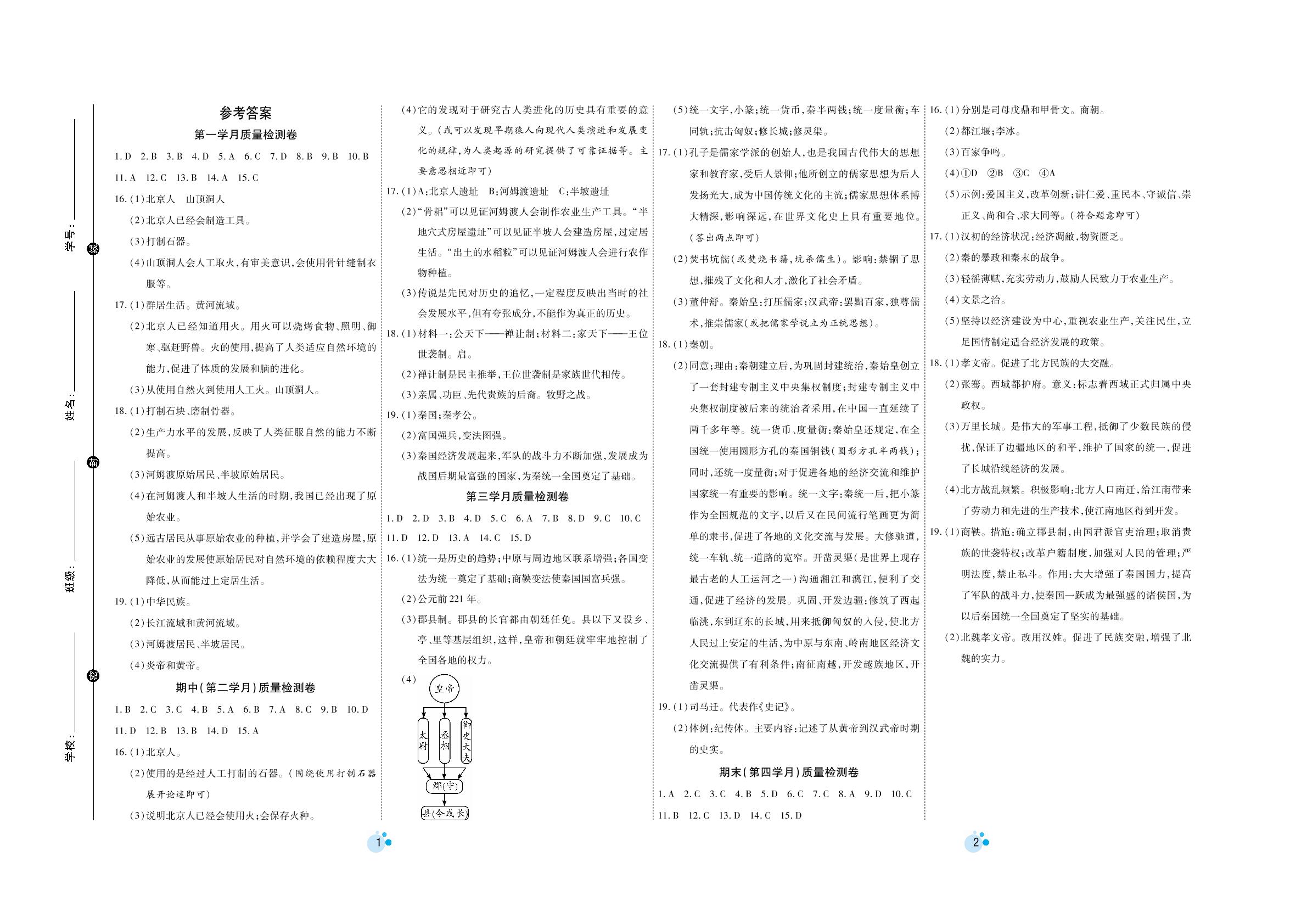 期中（第二学月）质量检测卷-七年级上册初一历史【夺冠金卷】月考调研题（部编版）