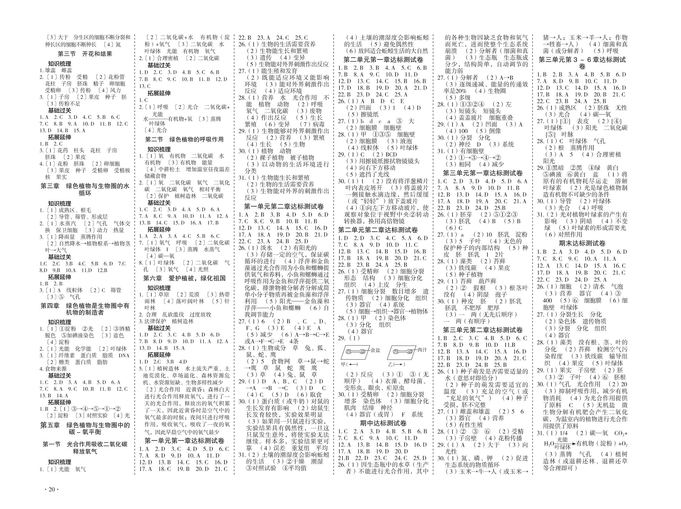期中达标测试卷-2020-2021学年七年级初一上册生物【天梯学案】初中同步新课堂（人教版）