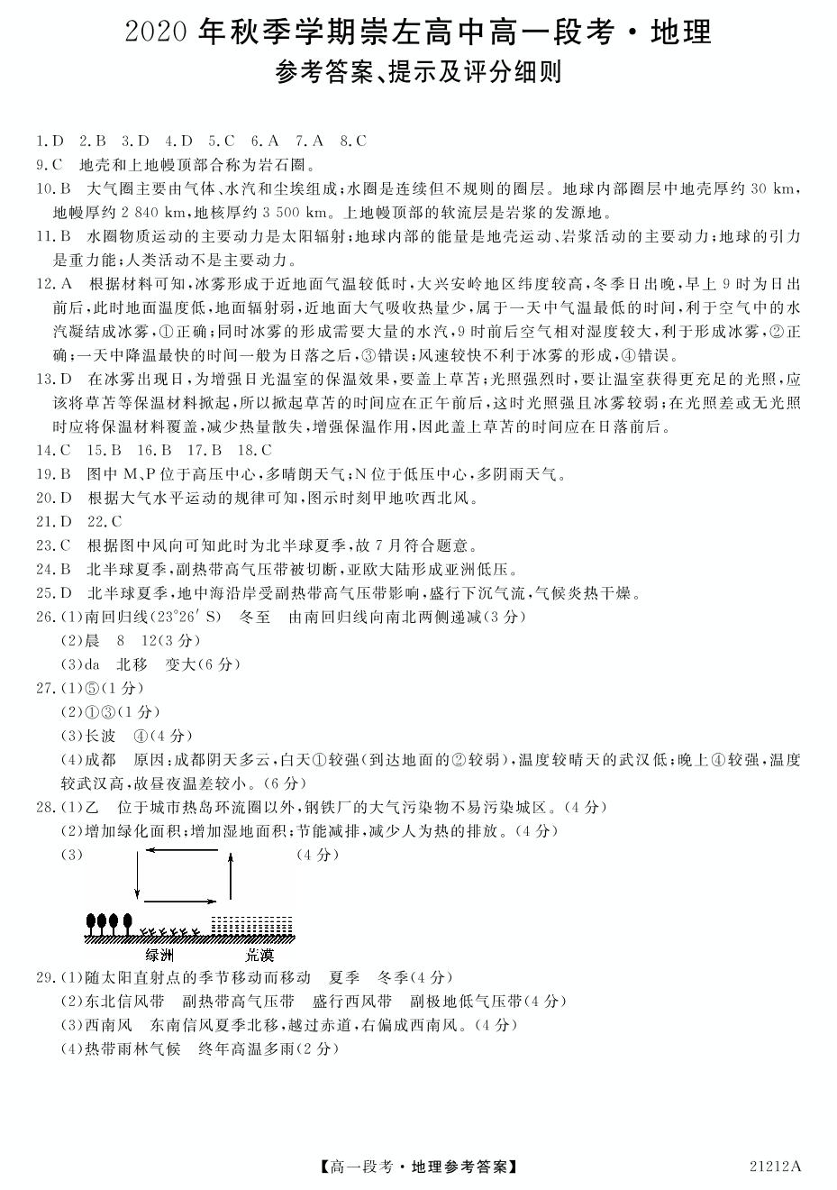 广西崇左高级中学2020-2021学年高一12月月考地理试题（PDF版）