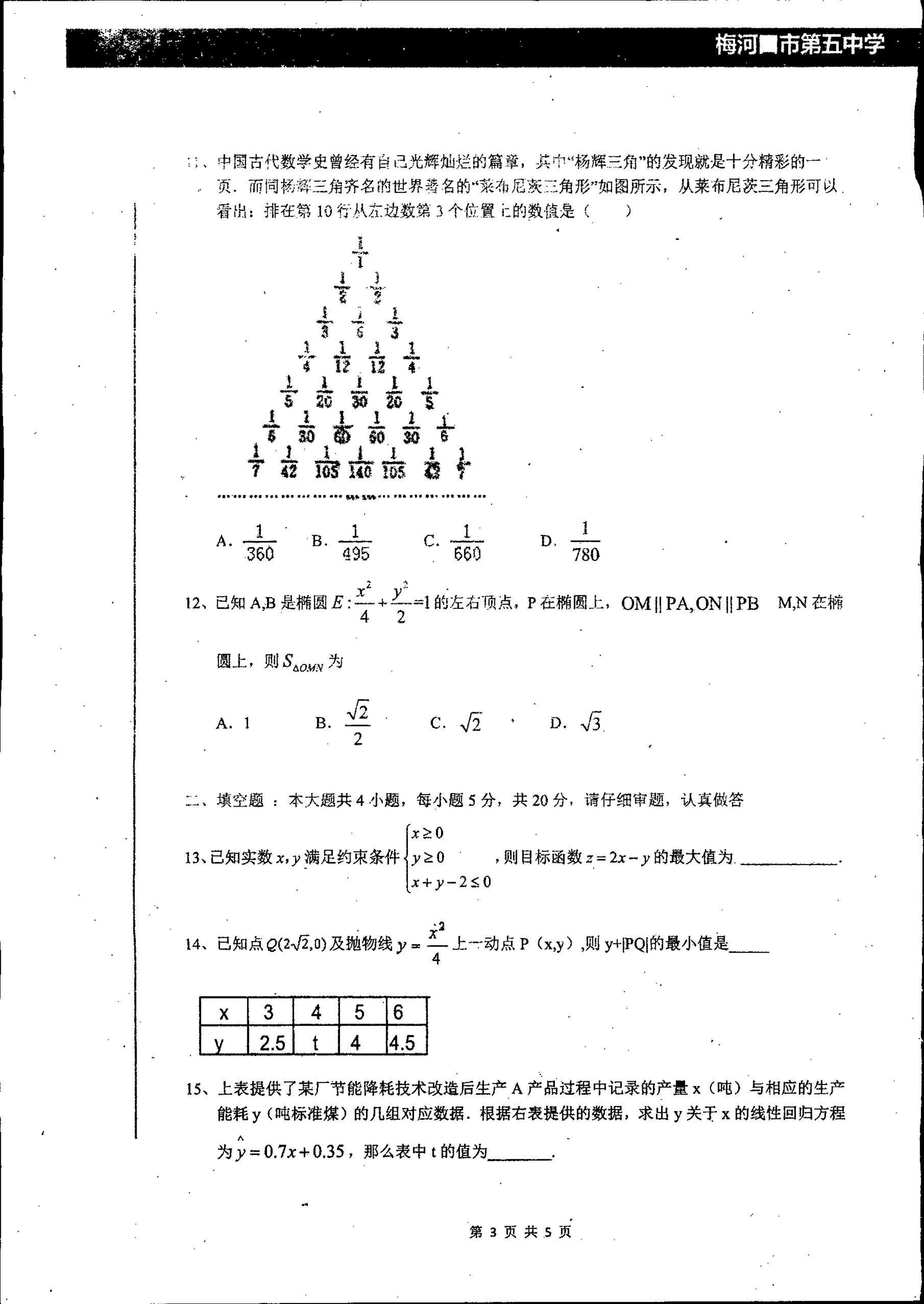 吉林省梅河口市第五中学2021届高三1月月考数学（理）试题（PDF版）