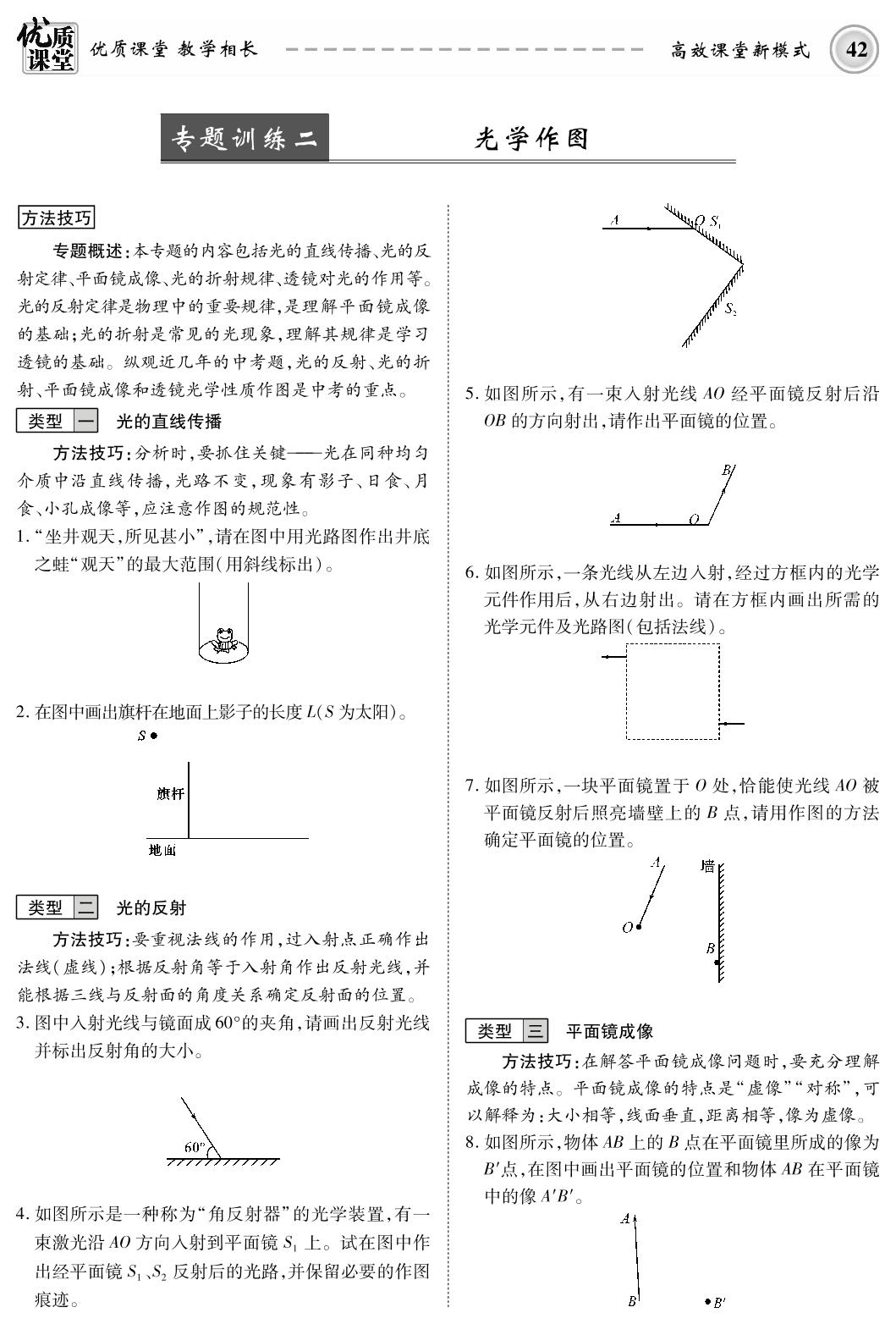 专题训练2 光学作图-2019-2020学年八年级上册初二物理【名师学案】(粤沪版，PDF版)