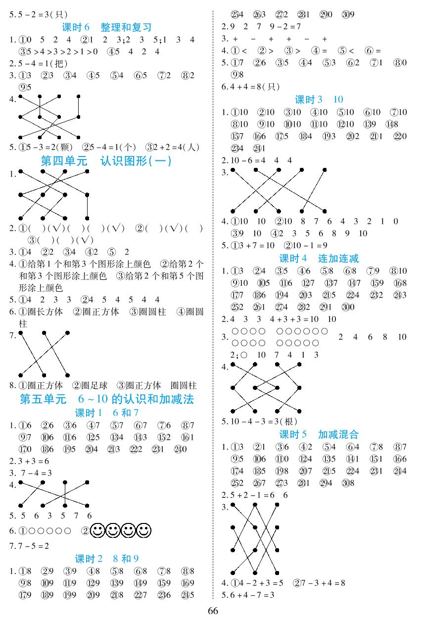 第03单元 1～5的认识和加减法-2019-2020学年一年级上学期玖典口算应用双突破(人教新课标)