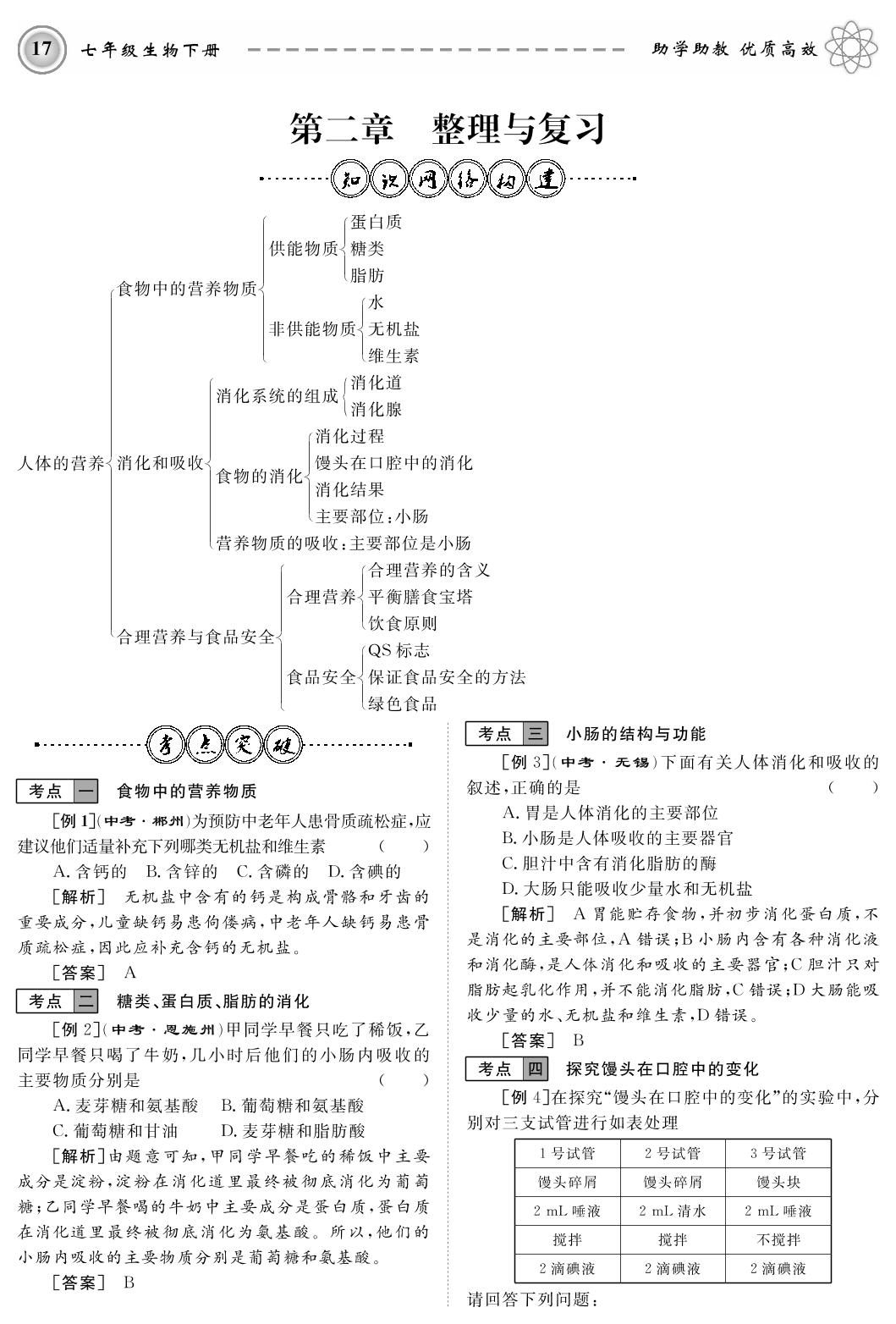 第2章 整理与复习-2020-2021学年七年级下册初一生物【名师学案】人教版
