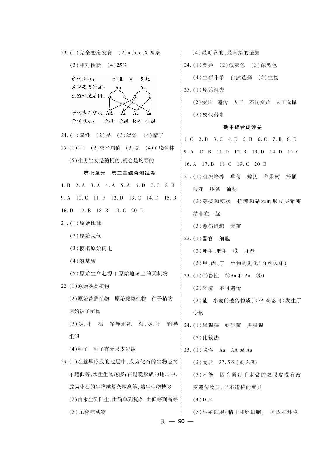 期中综合测评卷-2020-2021学年八年级下册初二生物【领航课堂】人教版
