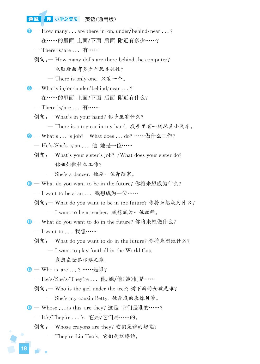 二 小学必背句型（背默手册）-2021【通城1典】小学英语总复习配套PDF（通用版）