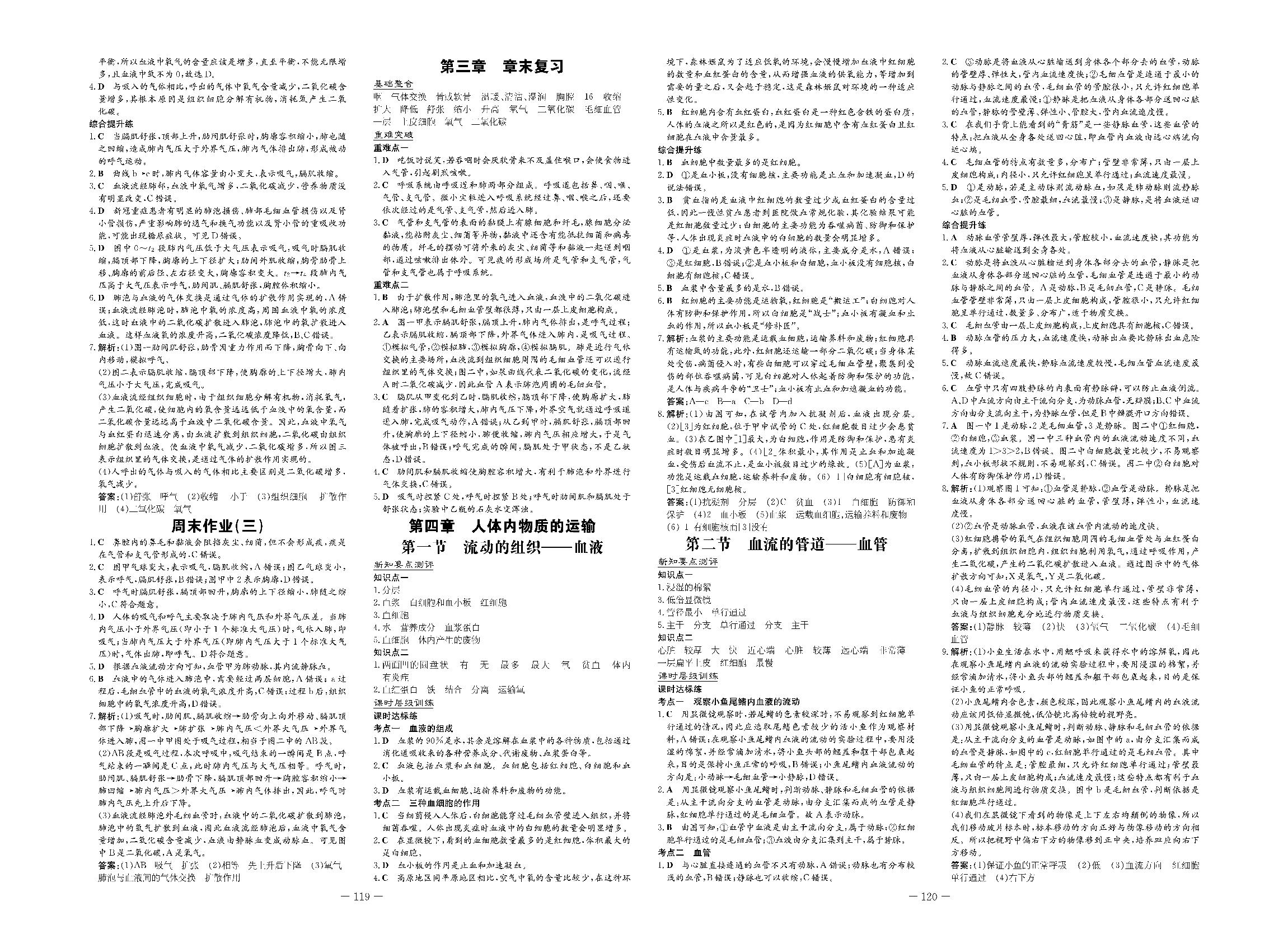 第四章 第二节 血流的管道——血管-2020-2021学年七年级下册初一生物【导与练】初中同步练案课时作业本（人教版）