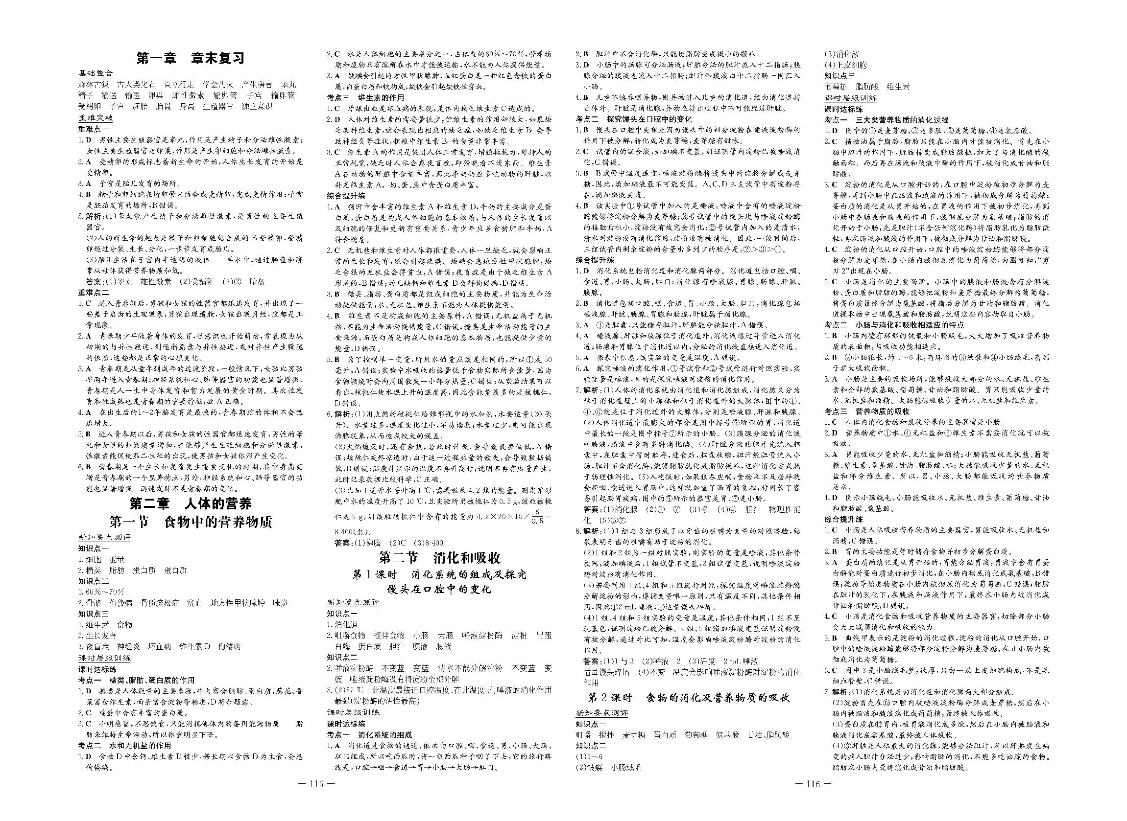 第二章 第二节 消化和吸收-2020-2021学年七年级下册初一生物【导与练】初中同步练案课时作业本（人教版）