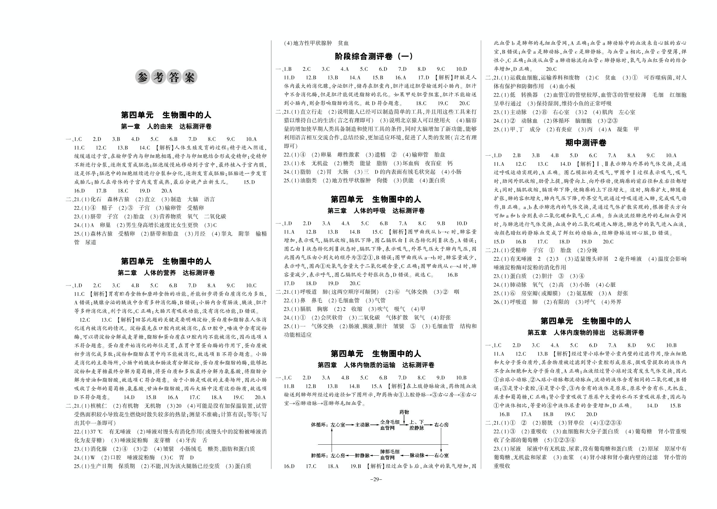河南某地区七年级下期期末试卷（一)-2020-2021学年七年级下册初一生物【全能练考卷】人教版