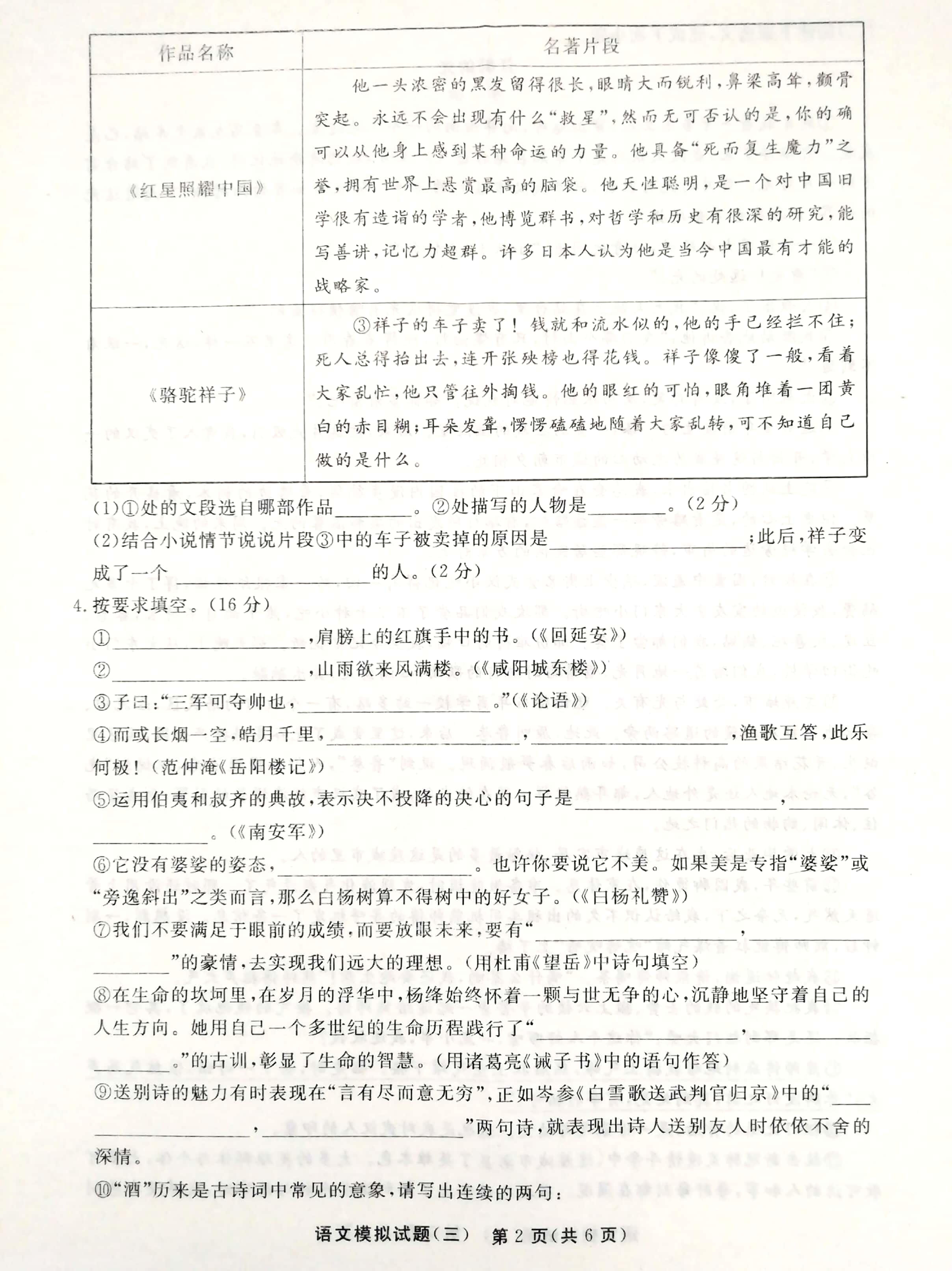 2021年山东省聊城市东阿县中考三模语文试题（扫描版）