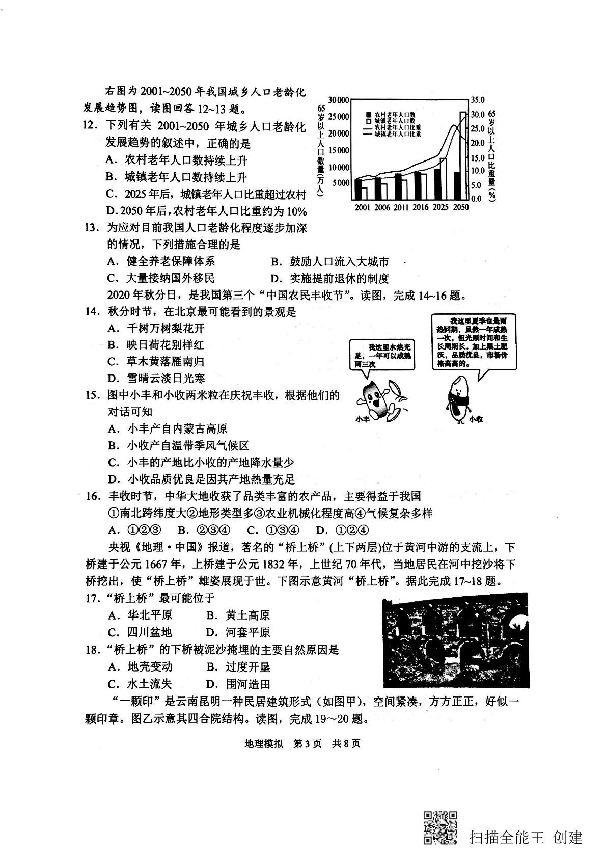 2021年山东省菏泽市单县中考三模地理试题（扫描版）