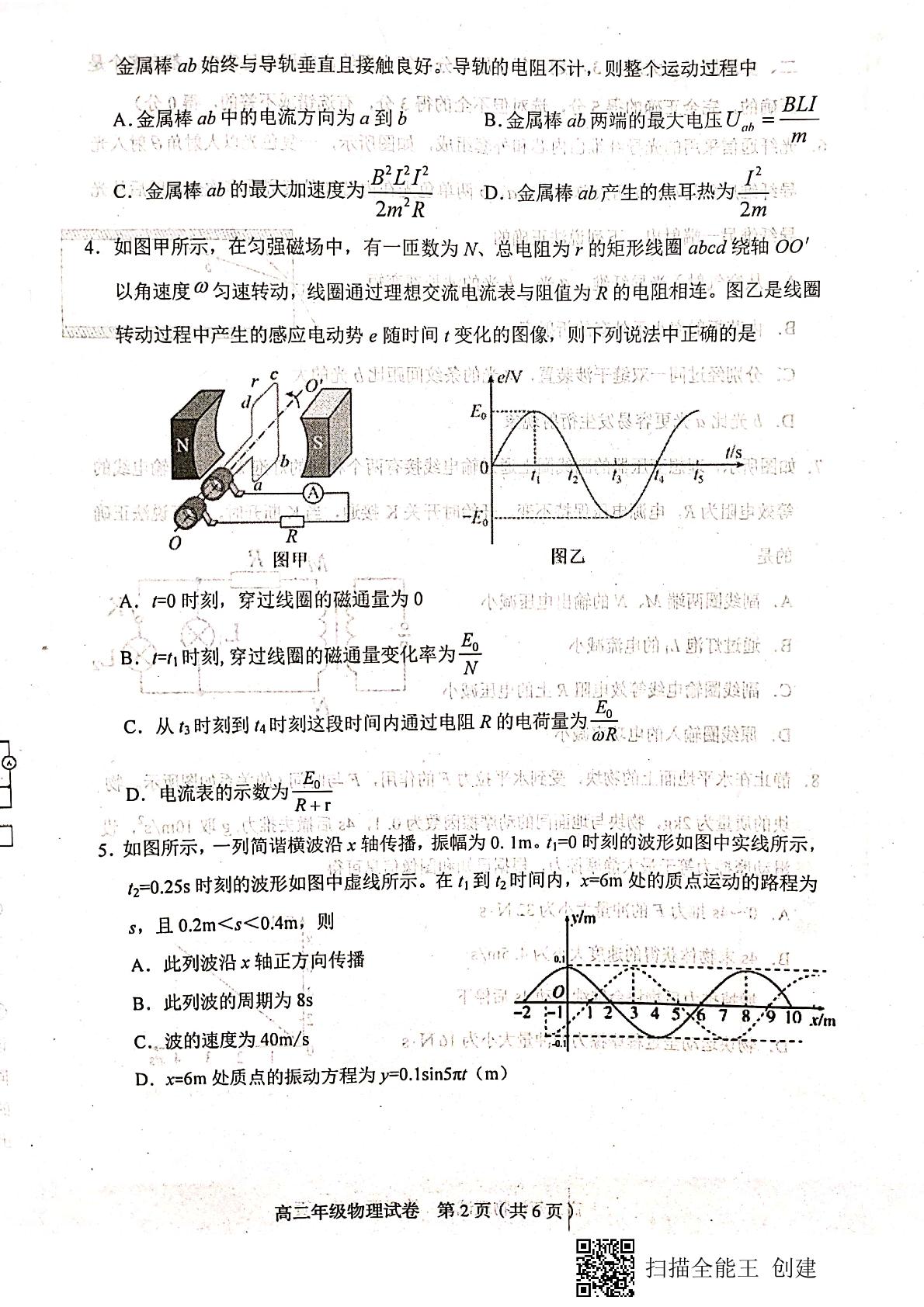 天津市和平区2020-2021学年高二下学期期末考试物理试题（扫描版，无答案）