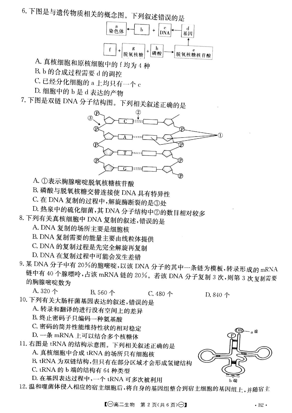 甘肃省靖远县2021-2022学年高二上学期期末考试生物试题