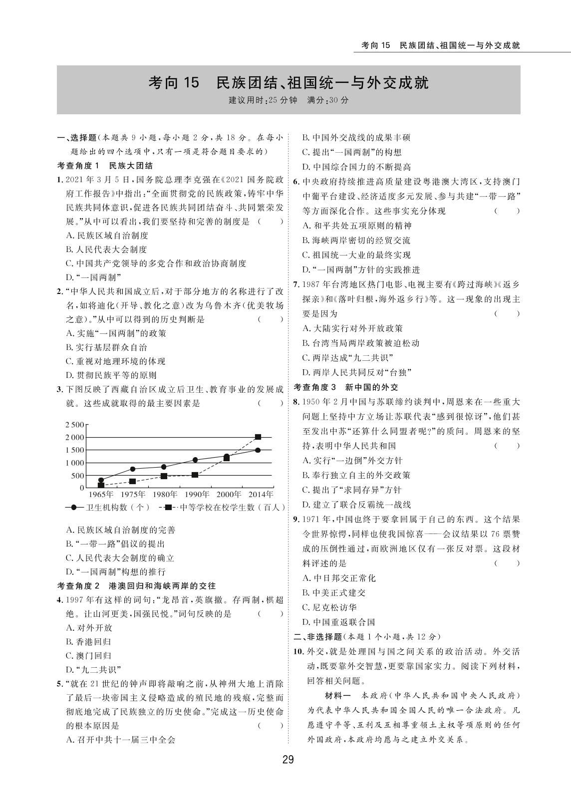 考向15 民族团结、祖国统一与外交成就-2022版5年中考历史试卷【圈题卷】内蒙古名卷