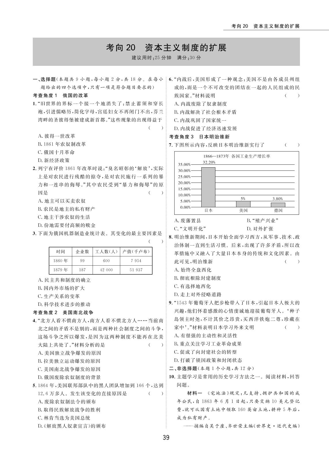 考向20 资本主义制度的扩展-2022版5年中考历史试卷【圈题卷】内蒙古名卷
