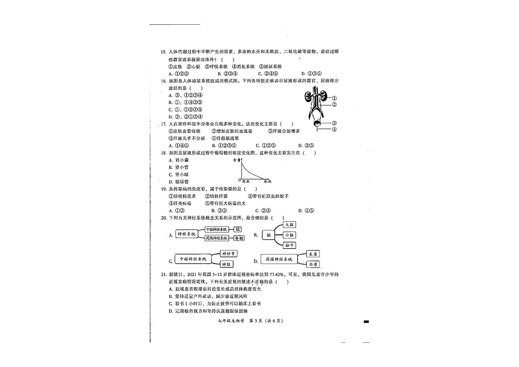 广东省韶关市2021-2022学年七年级下学期期末生物试题