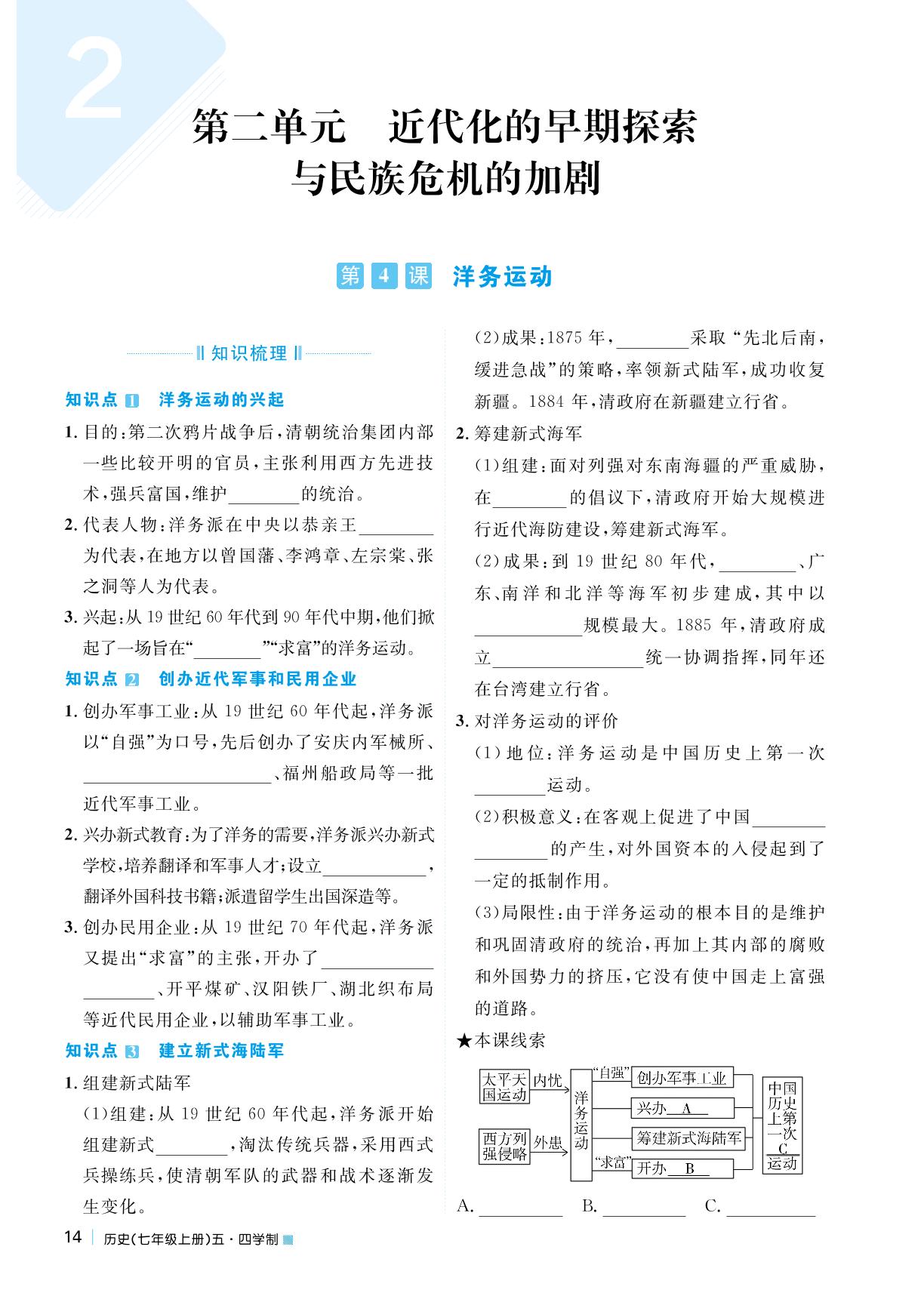 第二单元 第4课 洋务运动-2022秋七年级历史上册【天梯学案】初中同步新课堂（人教部编版）五四学制
