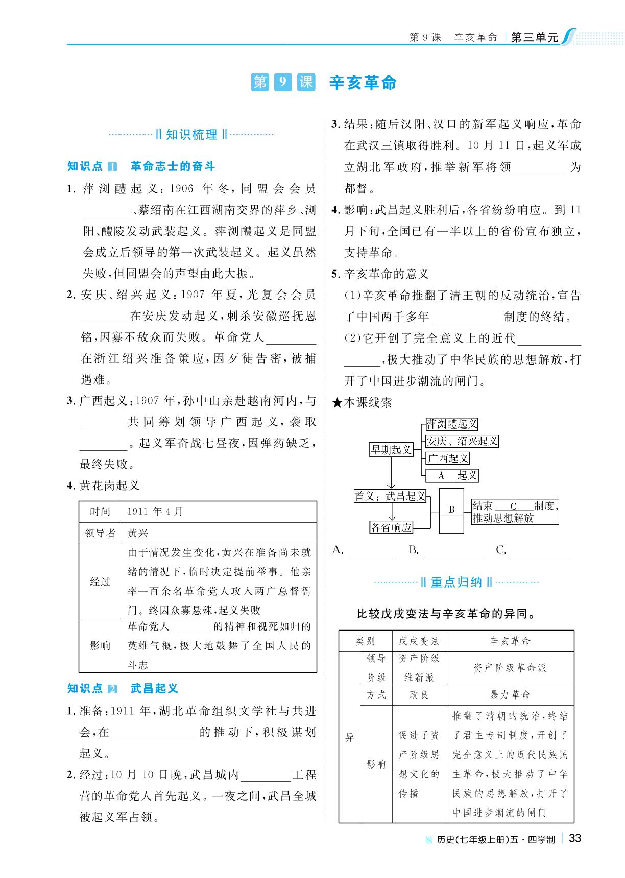 第三单元 第9课 辛亥革命-2022秋七年级历史上册【天梯学案】初中同步新课堂（人教部编版）五四学制