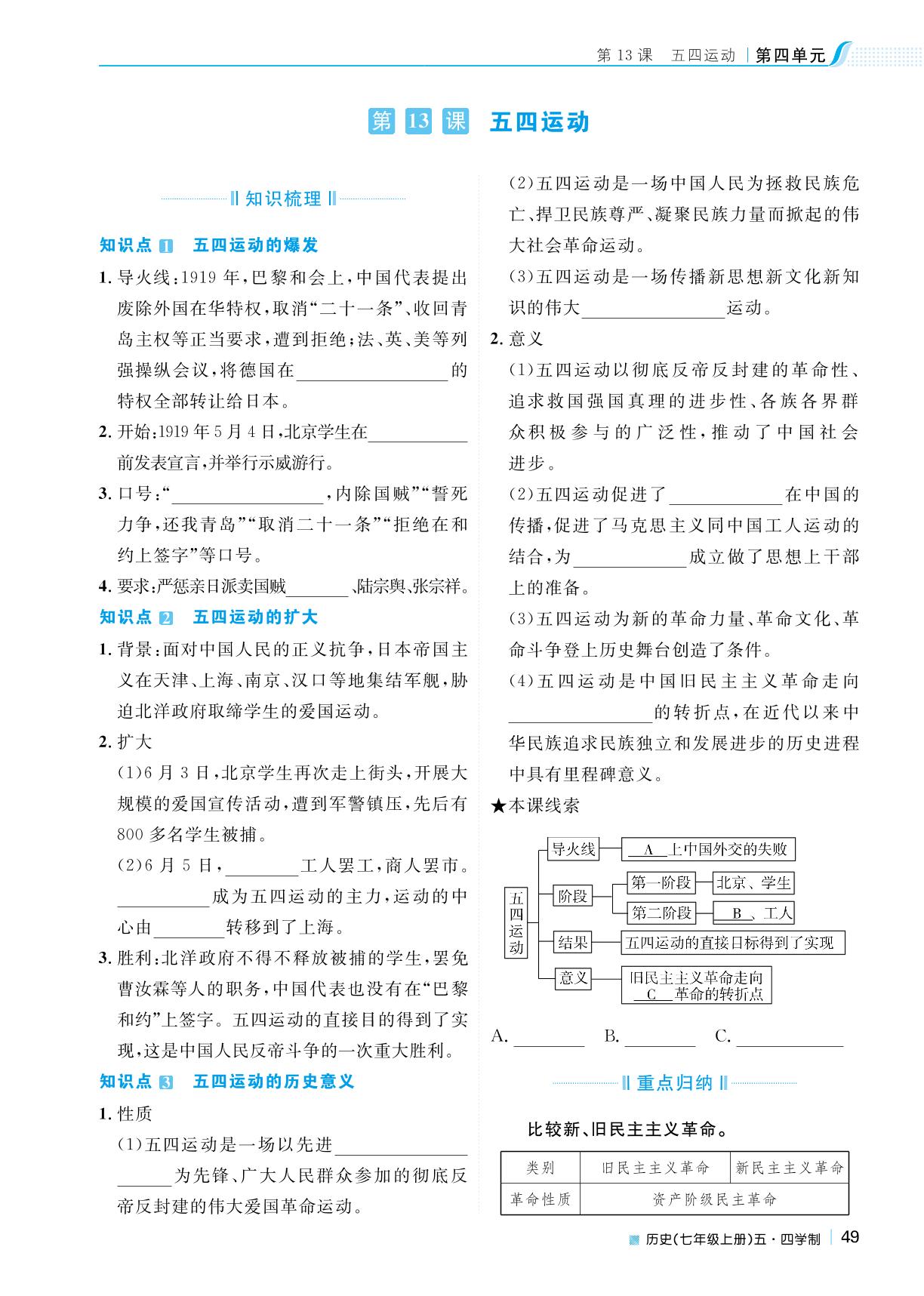 第四单元 第13课 五四运动-2022秋七年级历史上册【天梯学案】初中同步新课堂（人教部编版）五四学制