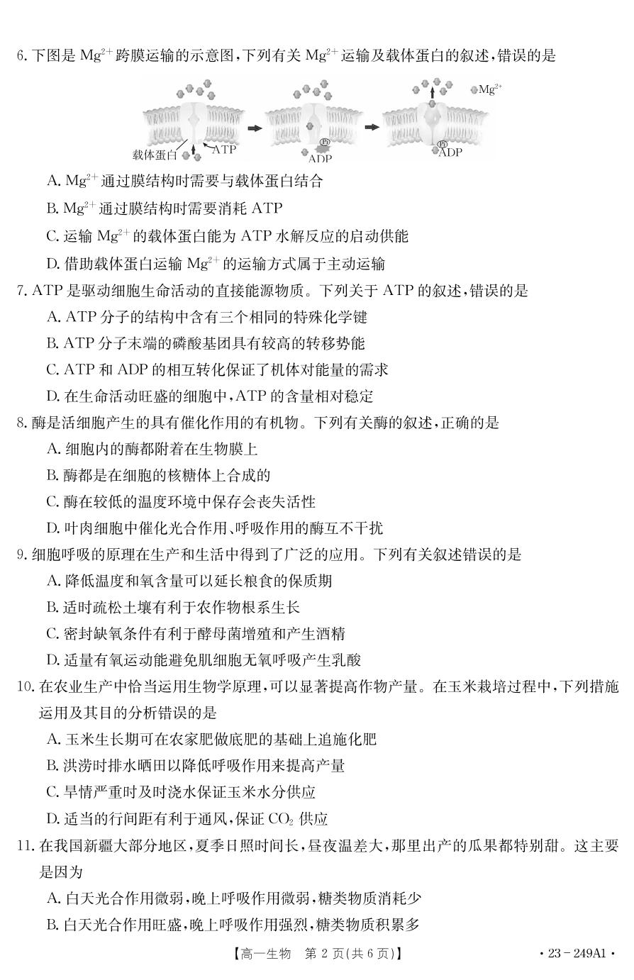辽宁省绥中县利伟高级中学2022-2023学年高一上学期期末考试生物试题