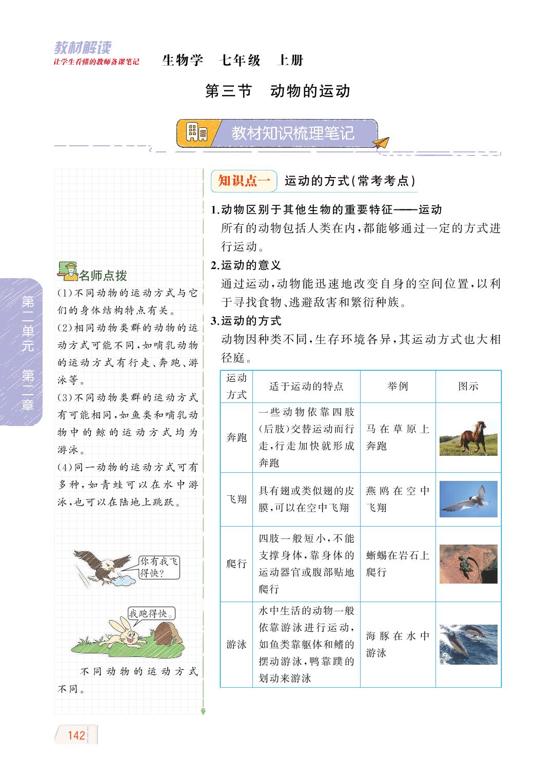2.2.3 动物的运动-【教材解读】2023秋七年级上册初一生物（济南版)