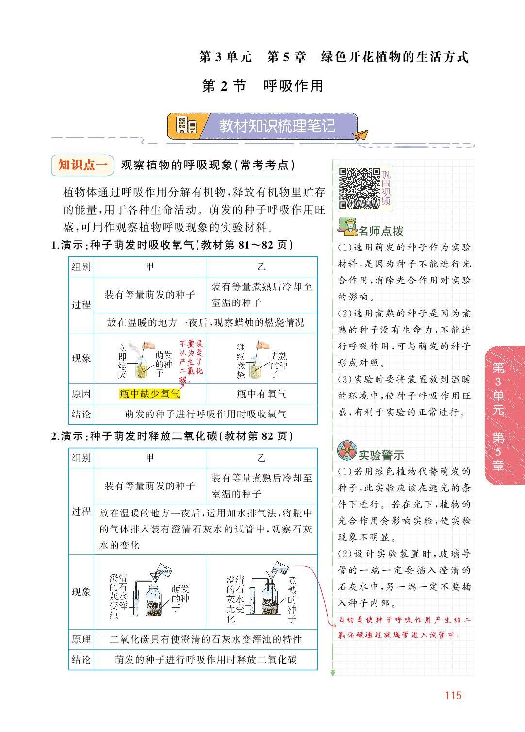 3.5.2 呼吸作用-【教材解读】2023秋七年级上册初一生物（北师大版)