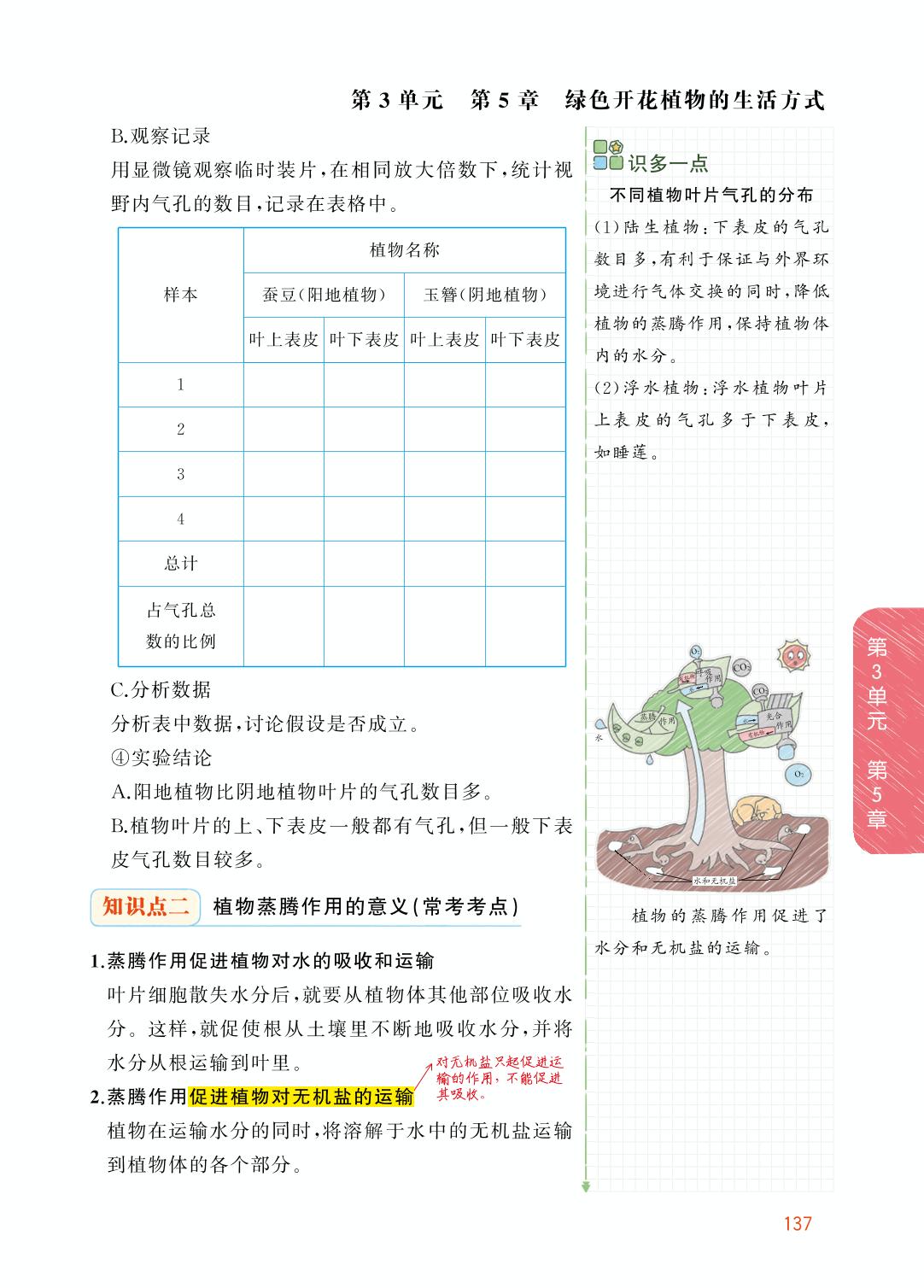 3.5.4 蒸腾作用-【教材解读】2023秋七年级上册初一生物（北师大版)