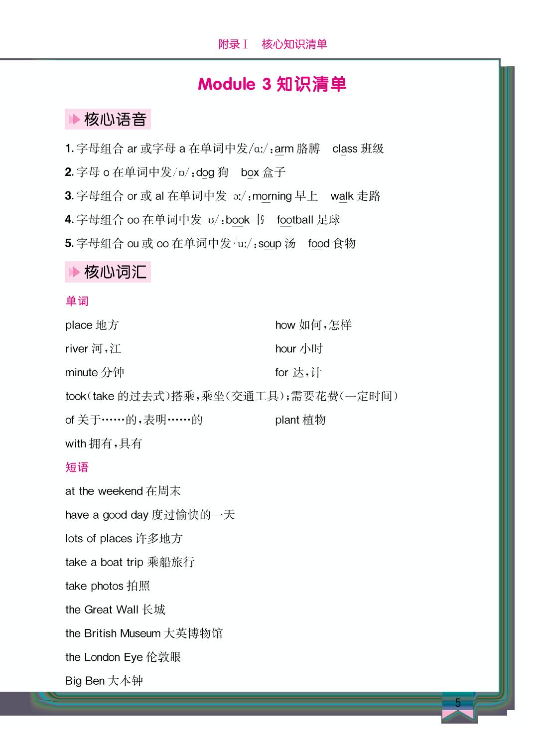 Module 3知识清单-【黄冈小状元-作业本】2023-2024 学年五年级上册英语（外研版）