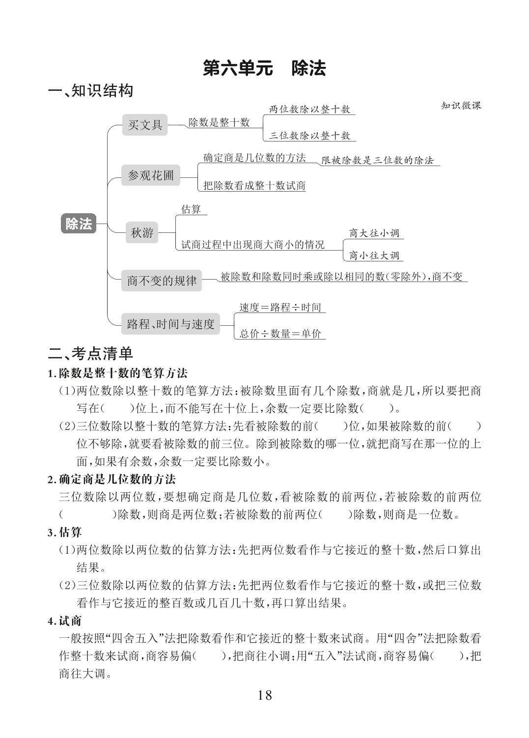四年级第六单元 除法 -【木叉教育】2023-2024学年小学数学四年级上册知识清单（北师大版）