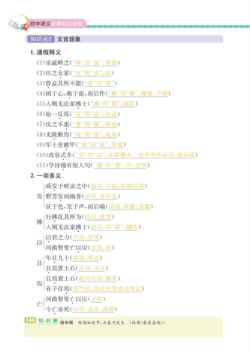 八年级上册 第6单元 品格志趣-【学霸背记手册】初中语文必考知识全解（初中阶段均适用）