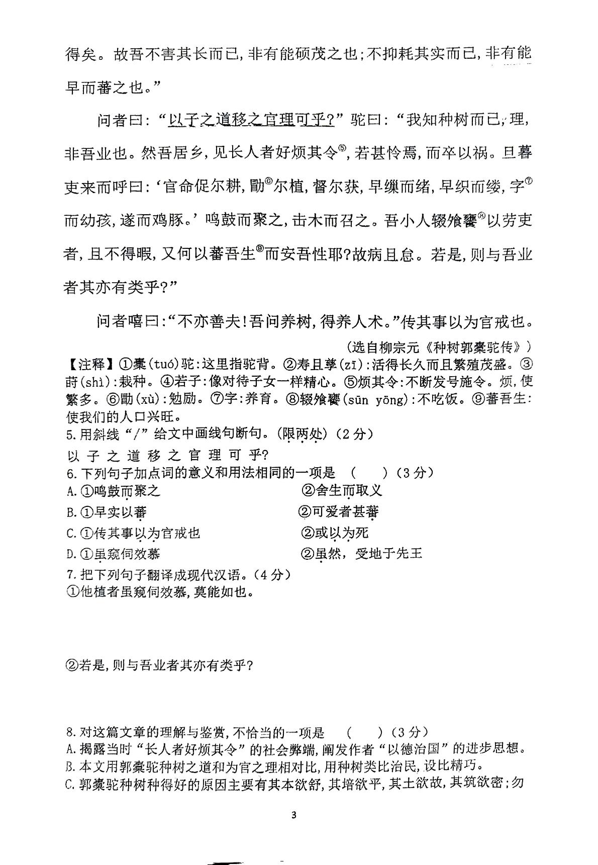 江苏省徐州市沛县第五中学2023-2024学年九年级上学期期末考试语文试题