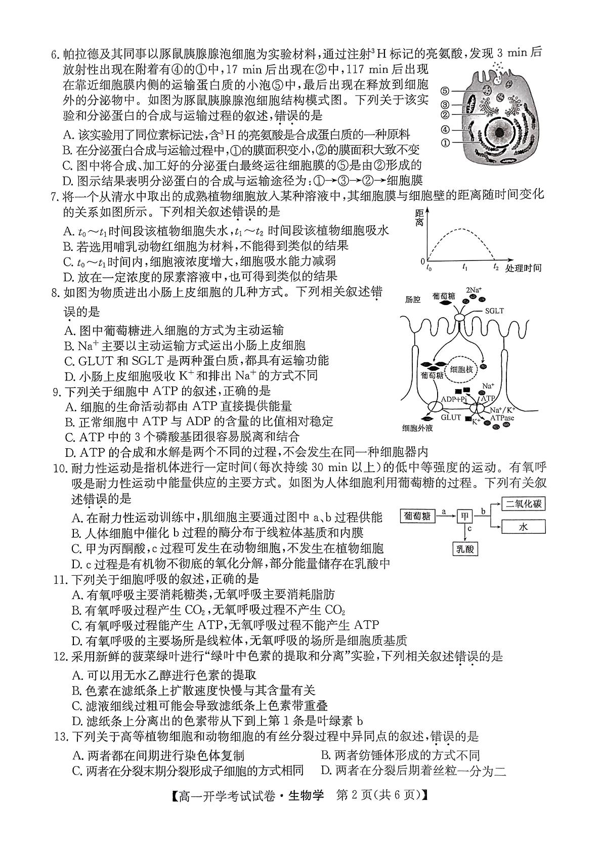 黑龙江省绥化市绥棱县第一中学2023-2024学年高一下学期开学考试生物试题