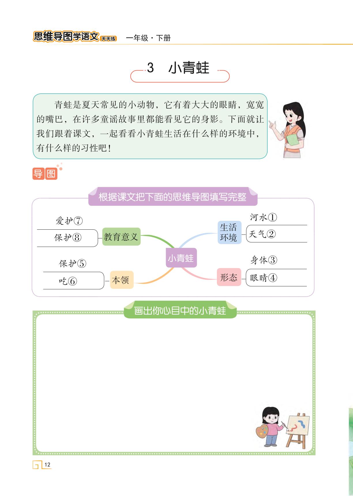 3 小青蛙-【思维导图天天练】2023-2024学年一年级下册语文（统编版）