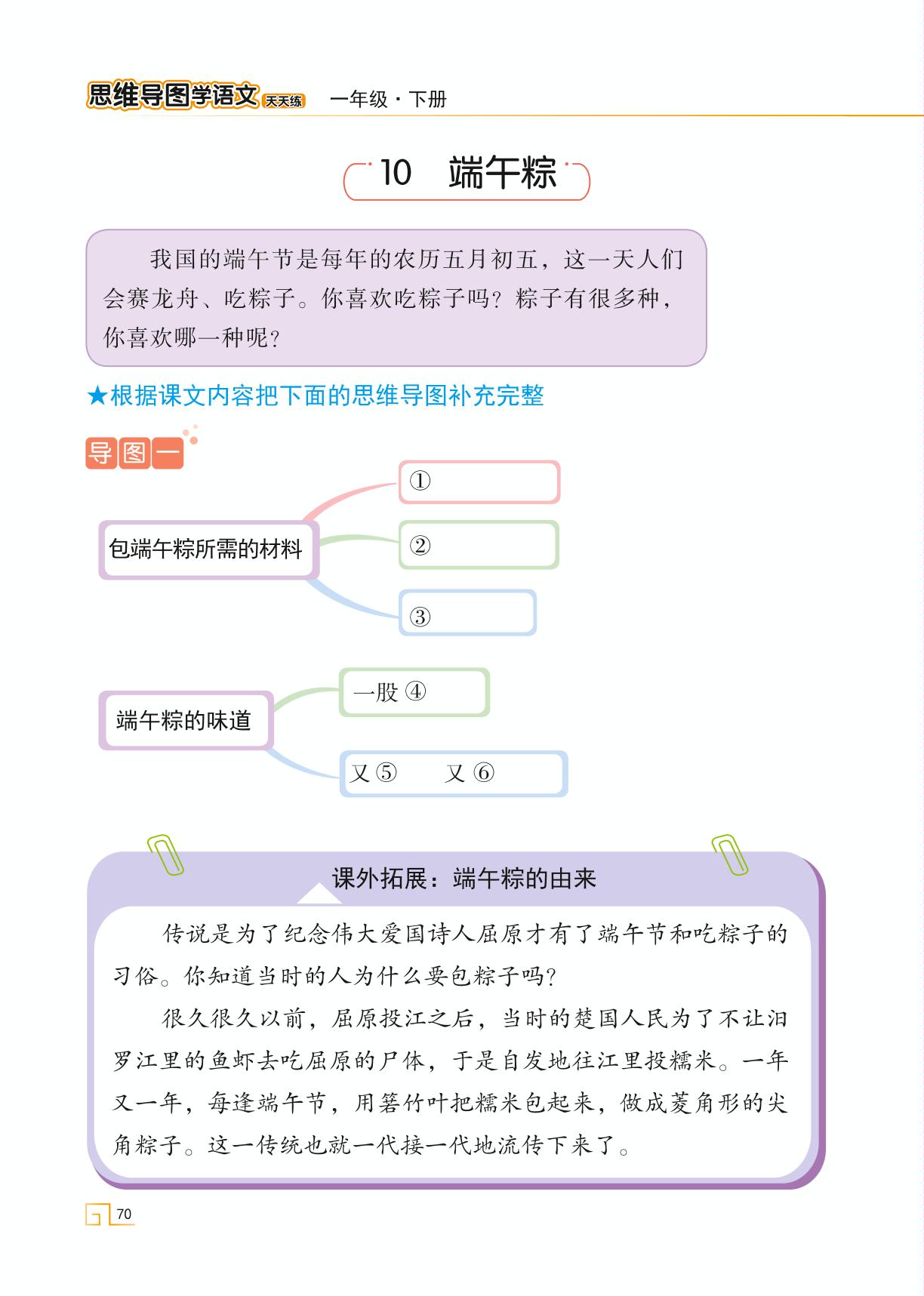 9 端午粽-【思维导图天天练】2023-2024学年一年级下册语文（统编版）