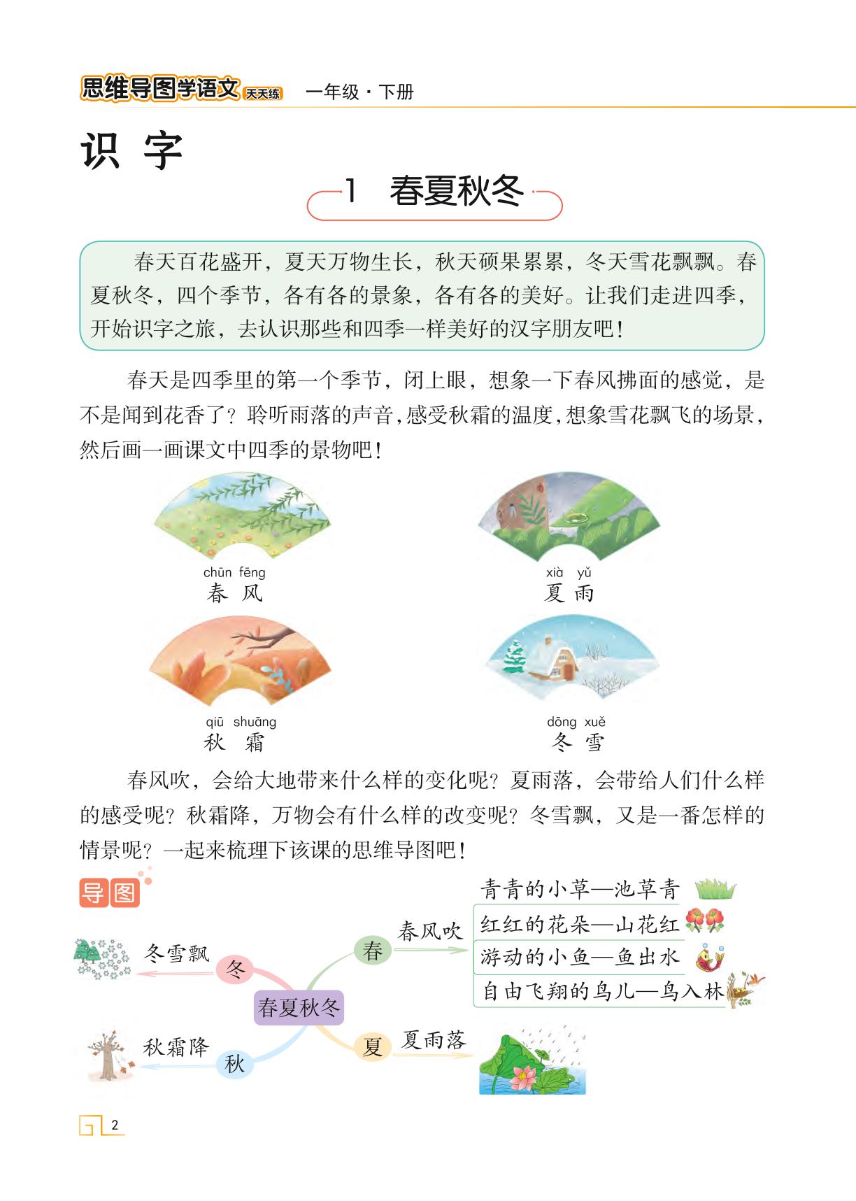 1 春夏秋冬-【思维导图天天练】2023-2024学年一年级下册语文（统编版）
