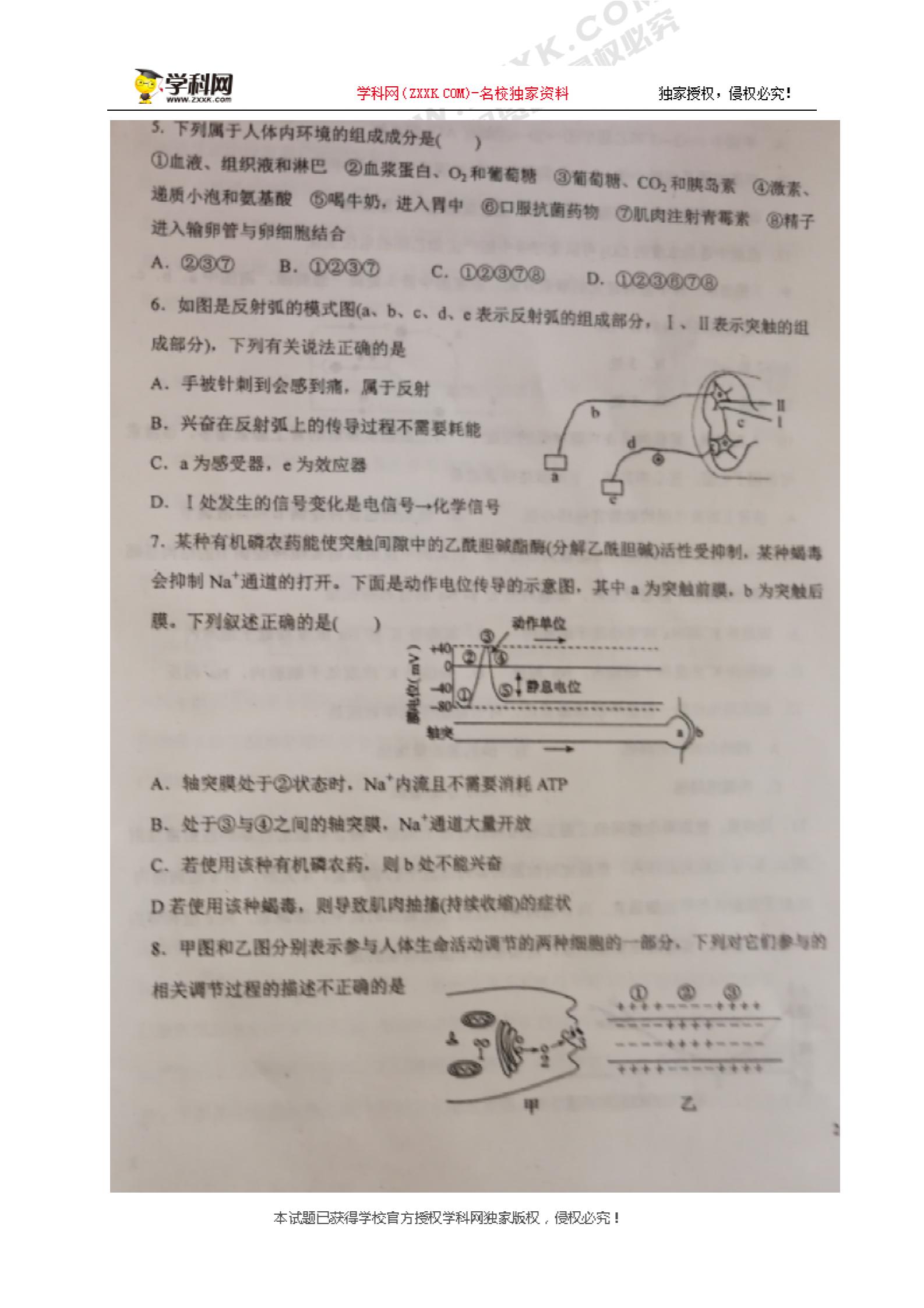 山东省寿光现代中学2018-2019学年高二10月阶段检测生物试题（图片版）