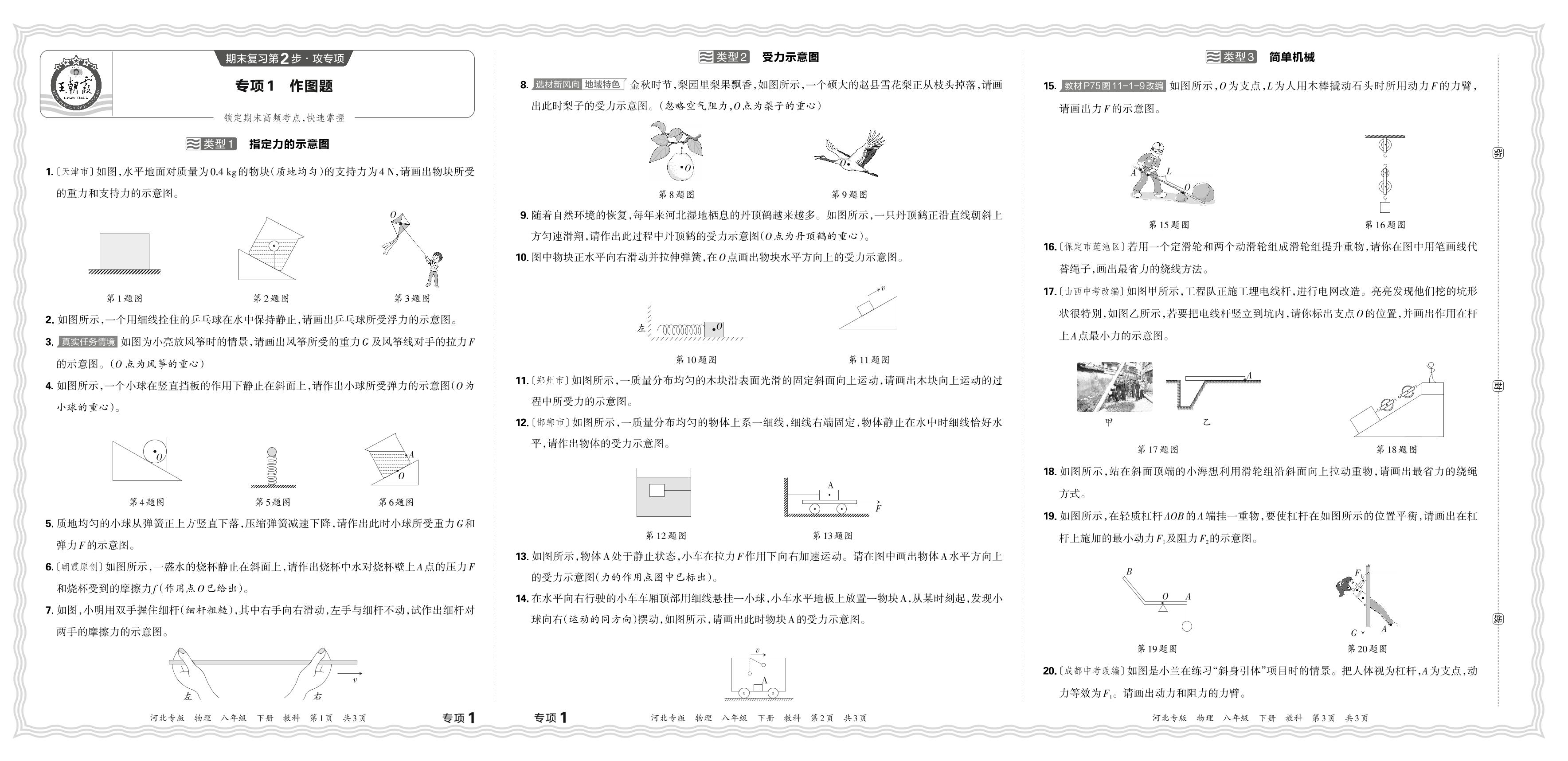 专项1 作图题-【王朝霞系列丛书】2023-2024学年八年级下册物理期末试卷精选（教科版 河北专版）