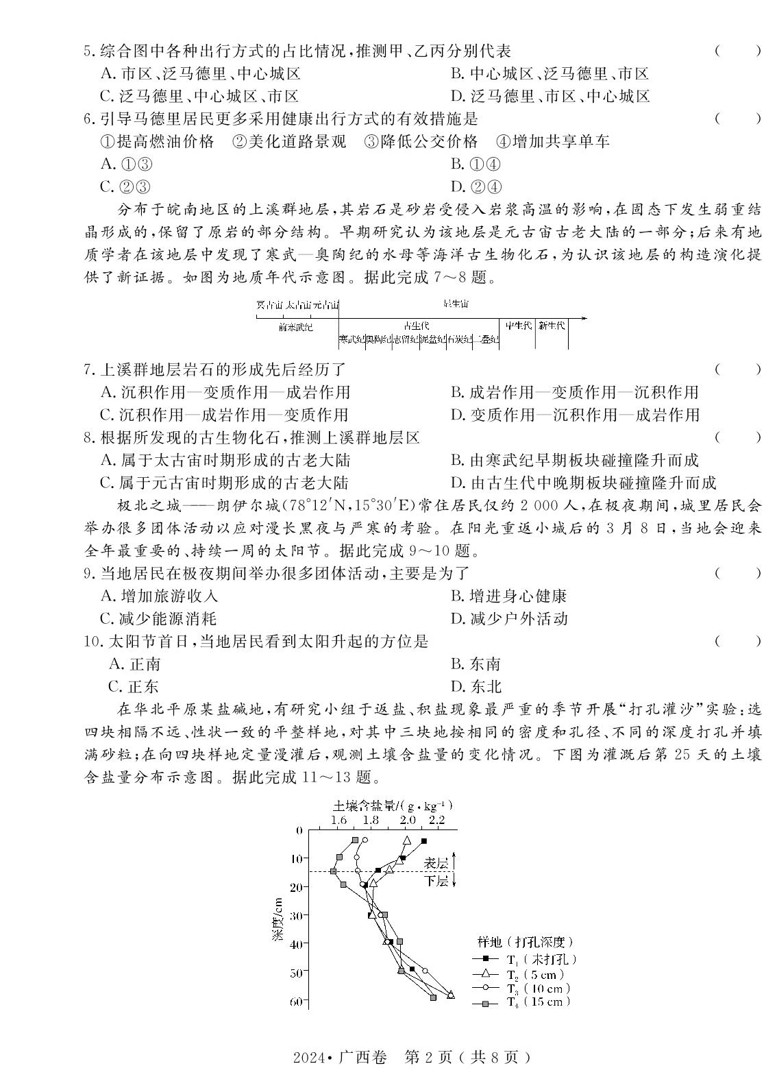 7.2024年普通高中学业水平选择性考试(广西卷)（含答题卡）-【高考密码】2022-2024三年高考地理真题汇编试卷