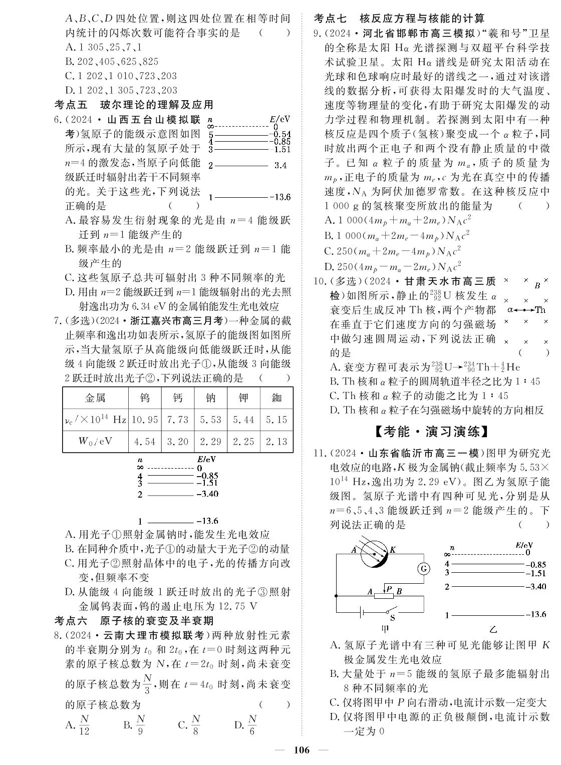 专题20 原子结构和波粒二象性原子核-2024年高考物理小题必刷卷
