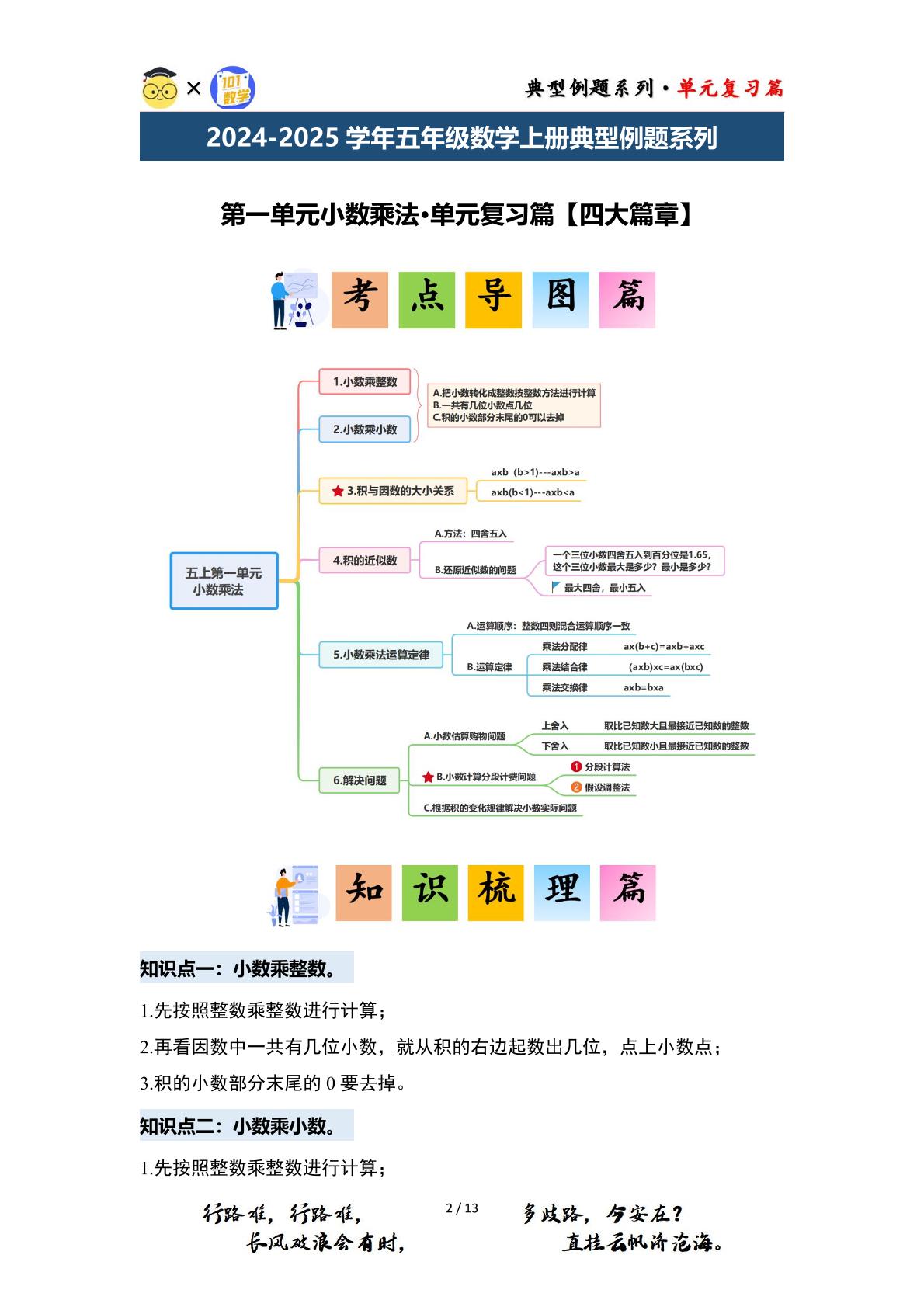 第一单元小数乘法·单元复习篇（单元复习讲义）【四大篇章】-2024-2025学年五年级数学上册典型例题系列（原卷版+解析版）西师大版