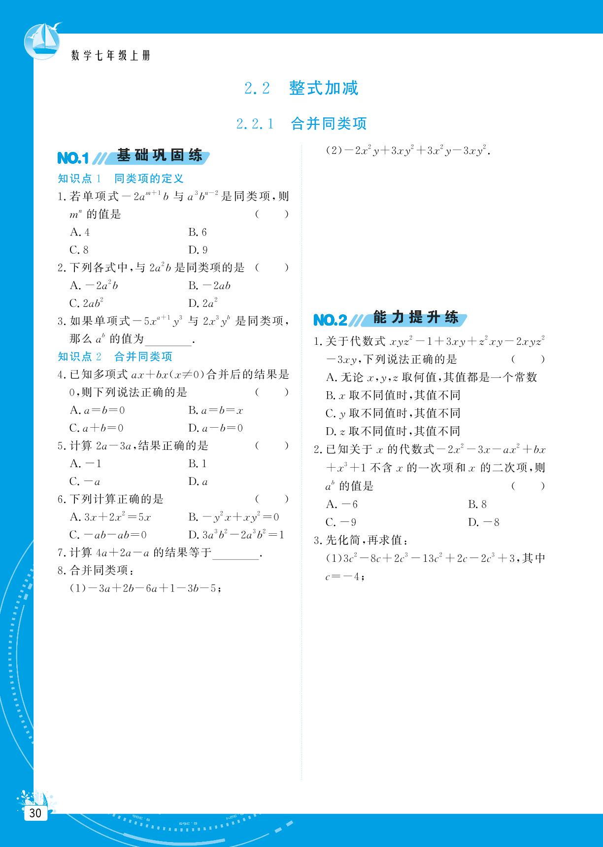 2.2 整式加减-【提分教练】2024-2025学年新教材七年级数学上册同步精导优化与设计方案（沪科版2024）