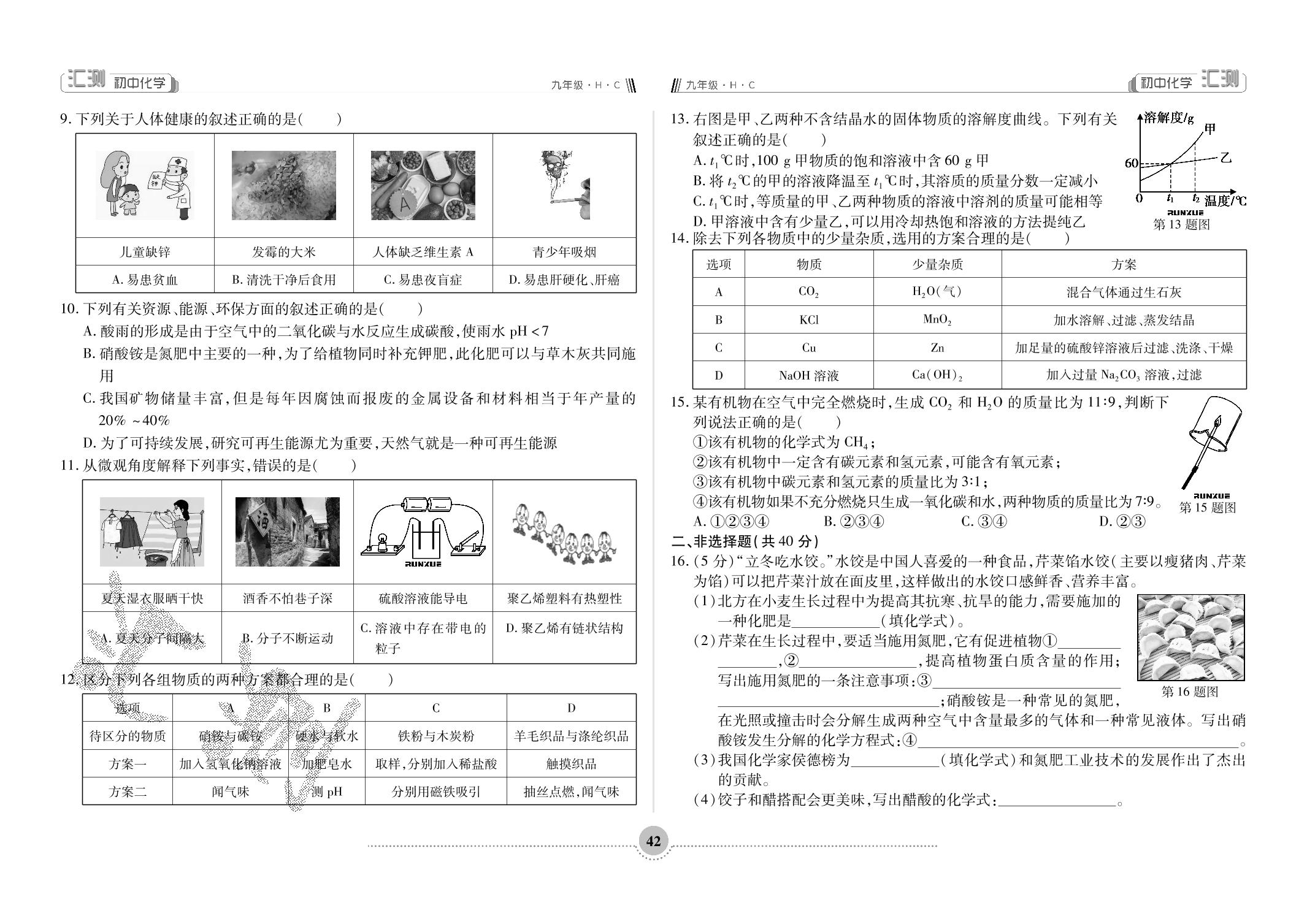 第五单元 化学与生活(2)-【汇测·初中化学】2024-2025学年九年级化学上册测试卷（人教版五四学制）