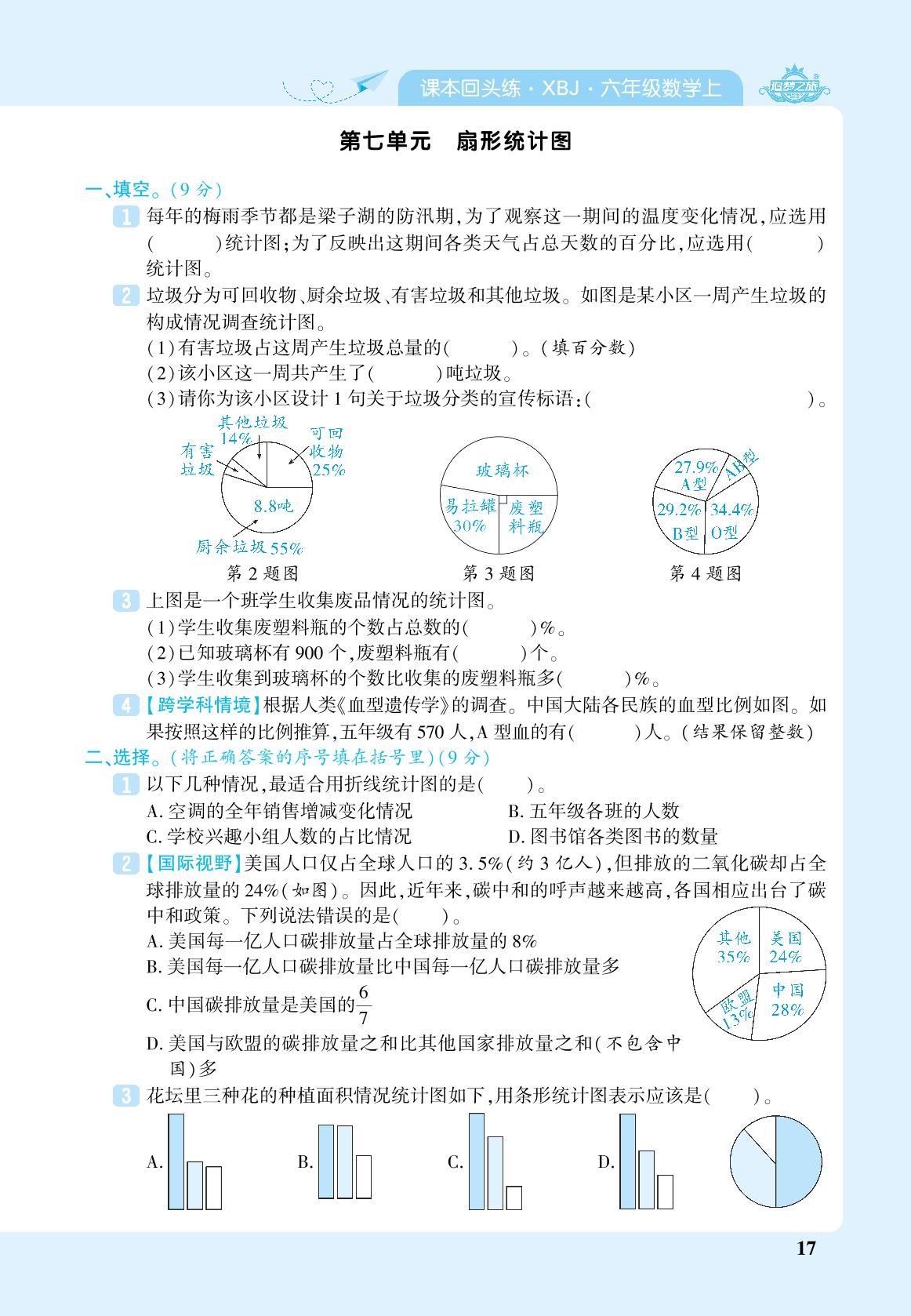 第7单元 扇形统计图-【追梦之旅·期末真题篇】2024-2025学年六年级数学上册（冀教版 河北专用）