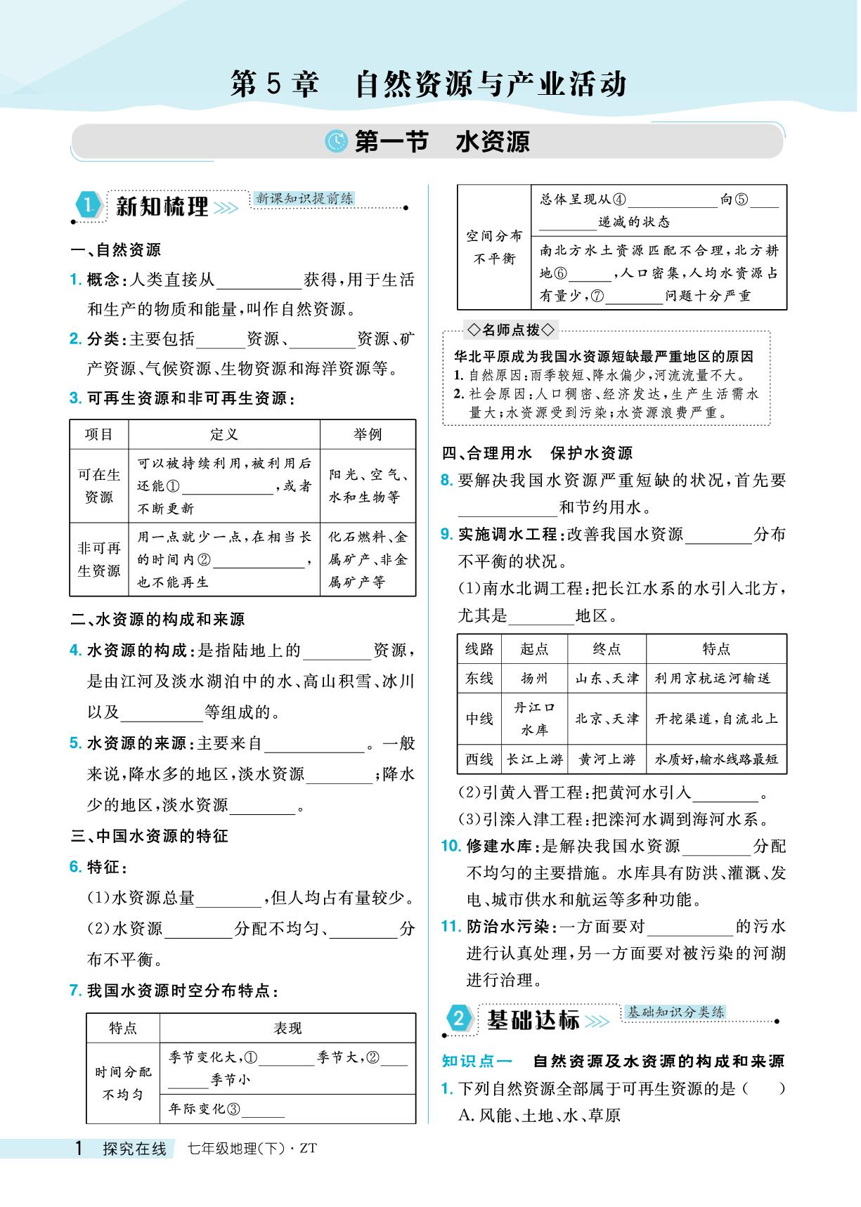 第5章 第一节 水资源-【探究在线】2024-2025学年新教材七年级下册地理高效课堂导学案（中图版2024）