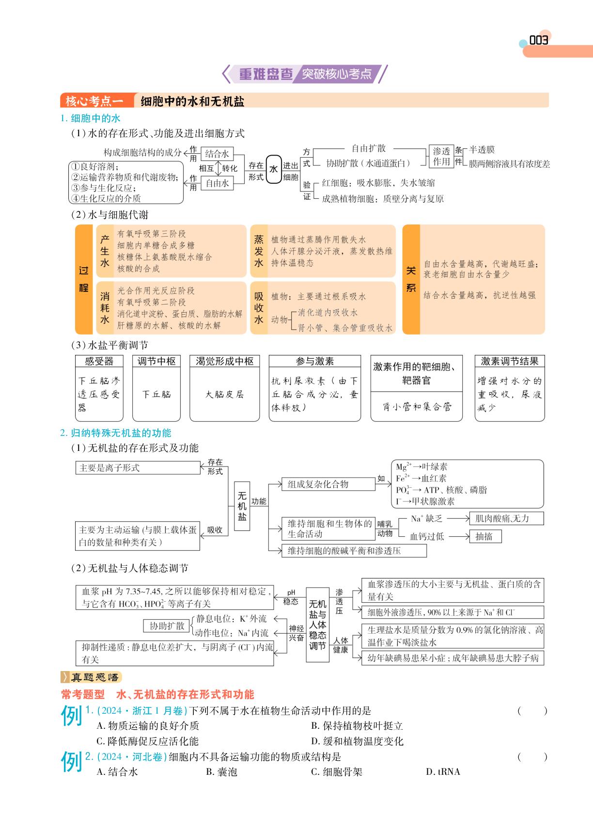 专题一 第一讲 组成细胞和生物体的元素与化合物-【衡中学案】2025年高考生物二轮总复习学案